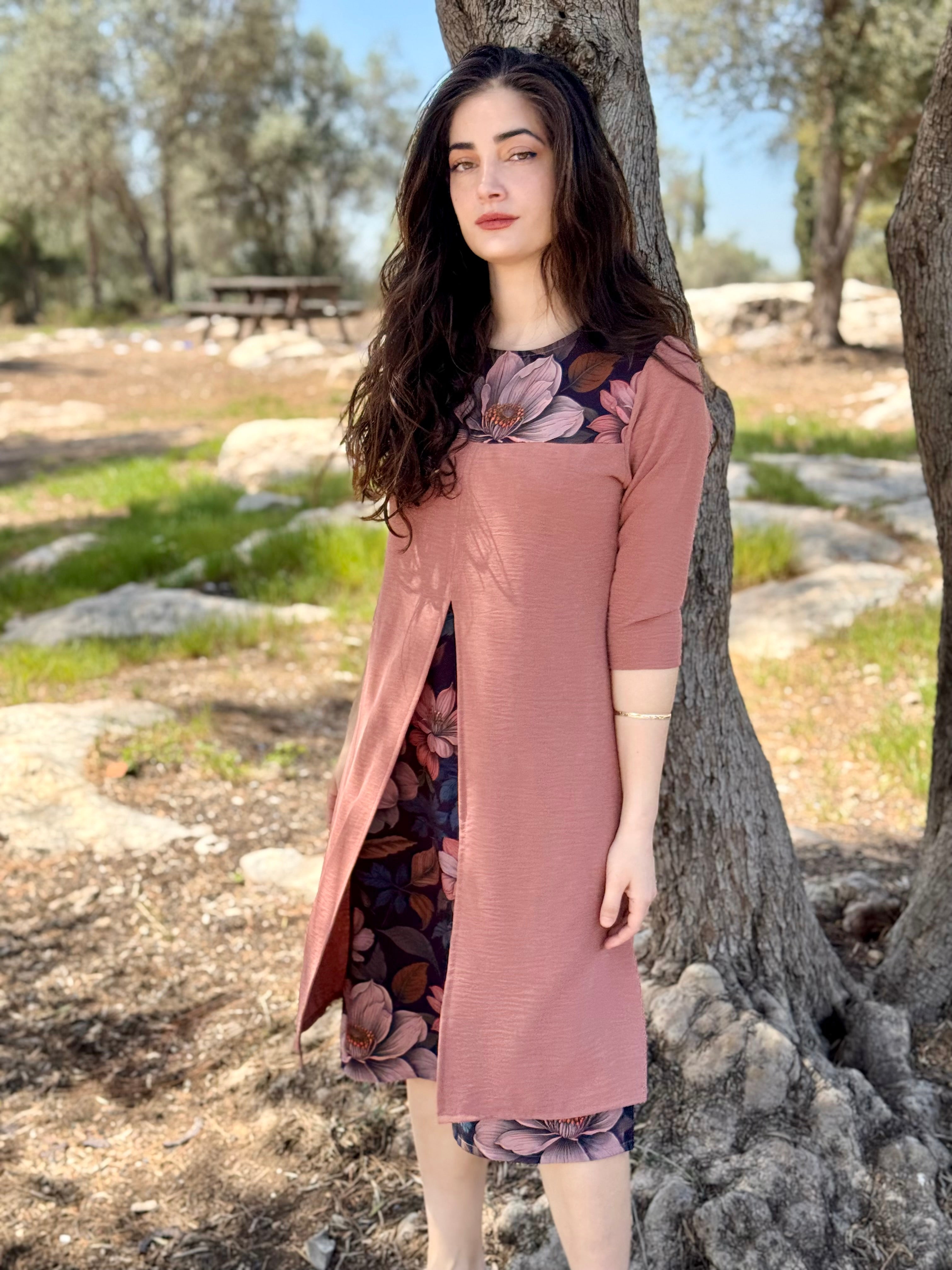 שמלת עדנה ורוד ופרחים (7819560485040)