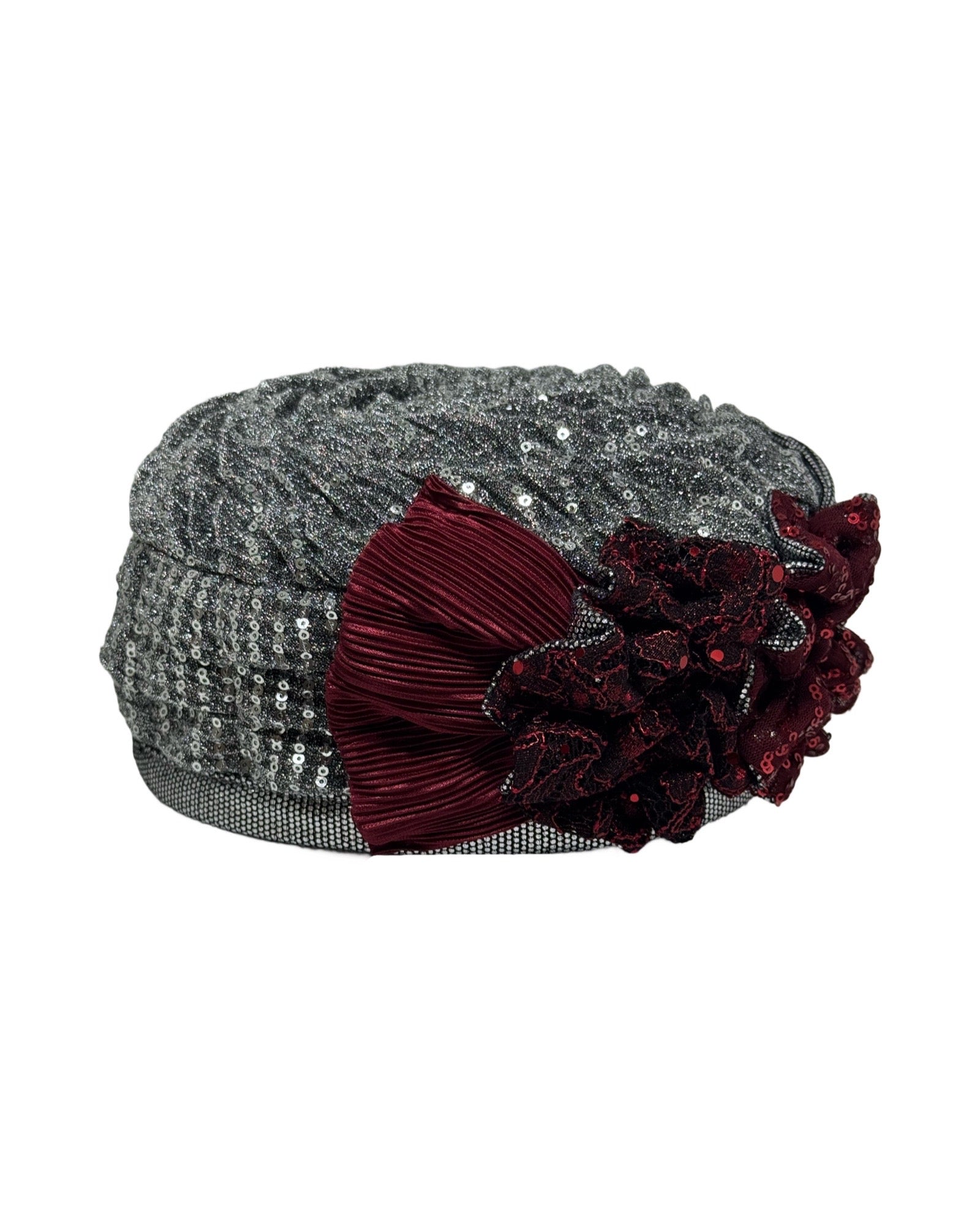 ברט מכווץ פרחים אלגנט כסף בורדו (7953783881904)