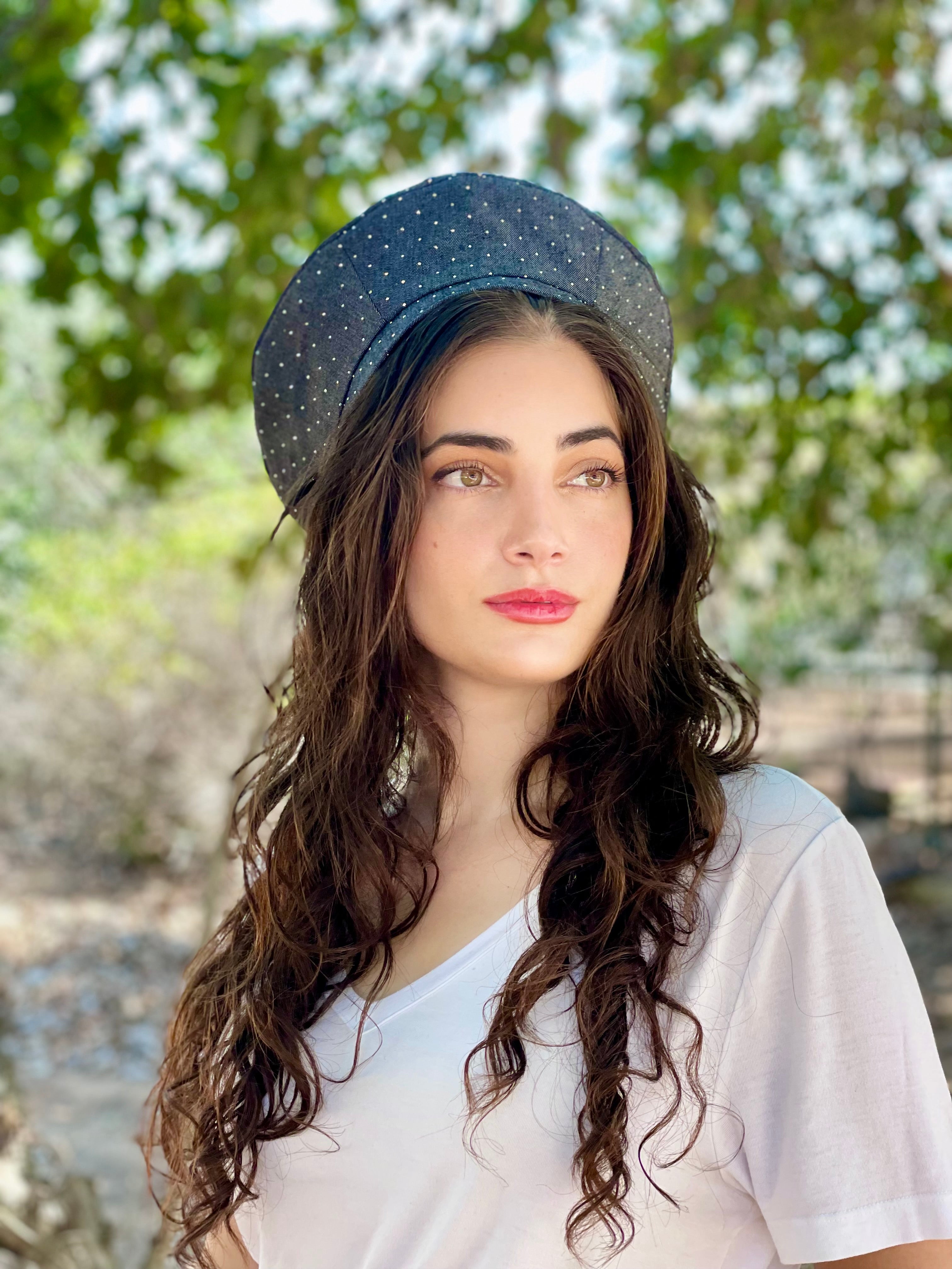 כובע שיק ג׳ינס קריסטל שחור (7716234625200)