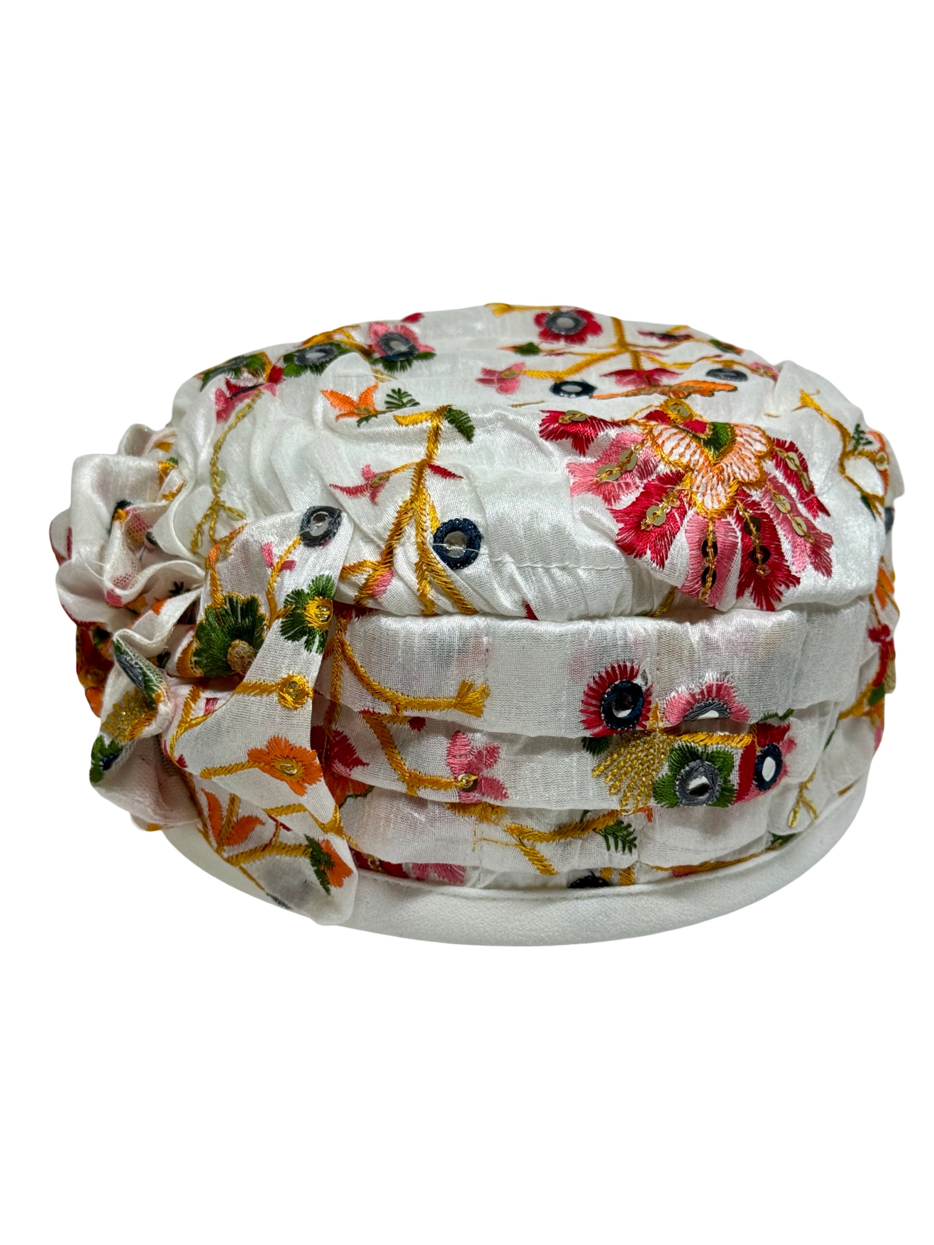 ברט מכווץ רקום לבן כתום (7935958122672)