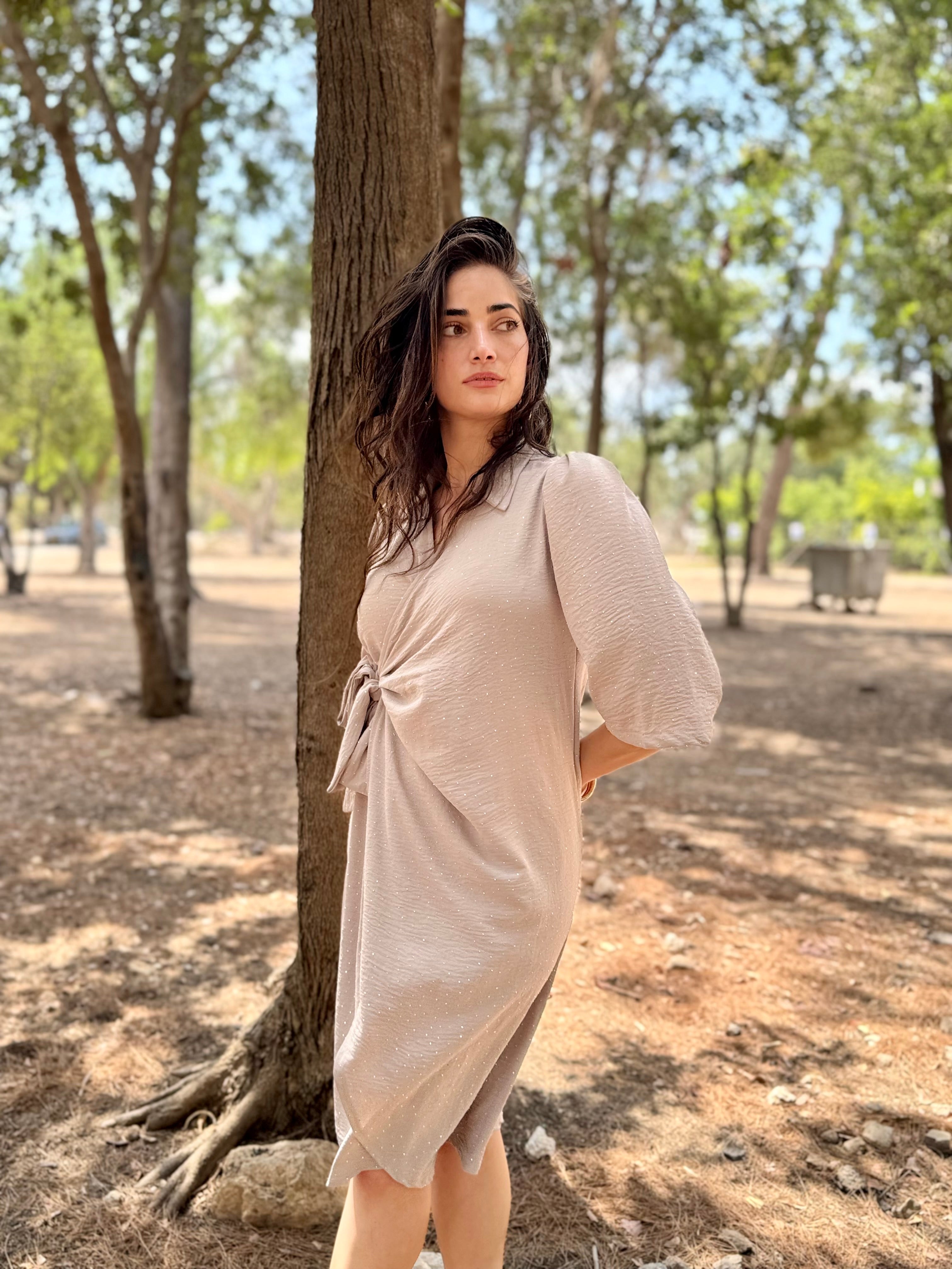 שמלת הלל קרם משובצת אבנים (7939358326960)