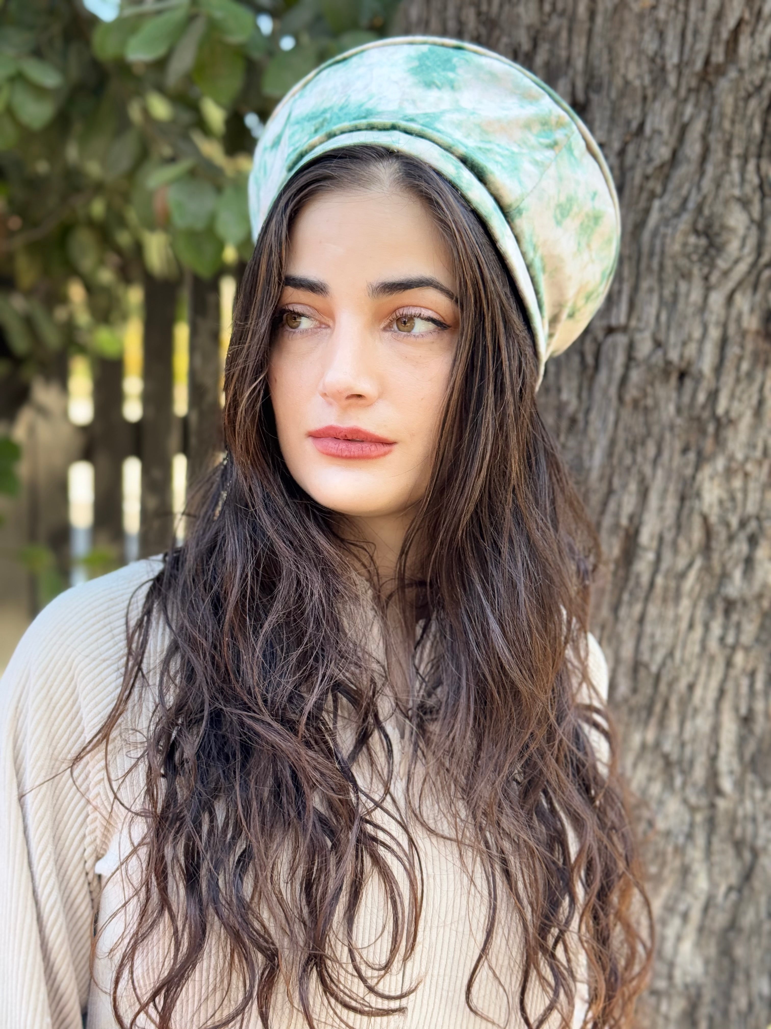  כובע שיק קומפורט קטיפה קרם ירוק (7766368911536)