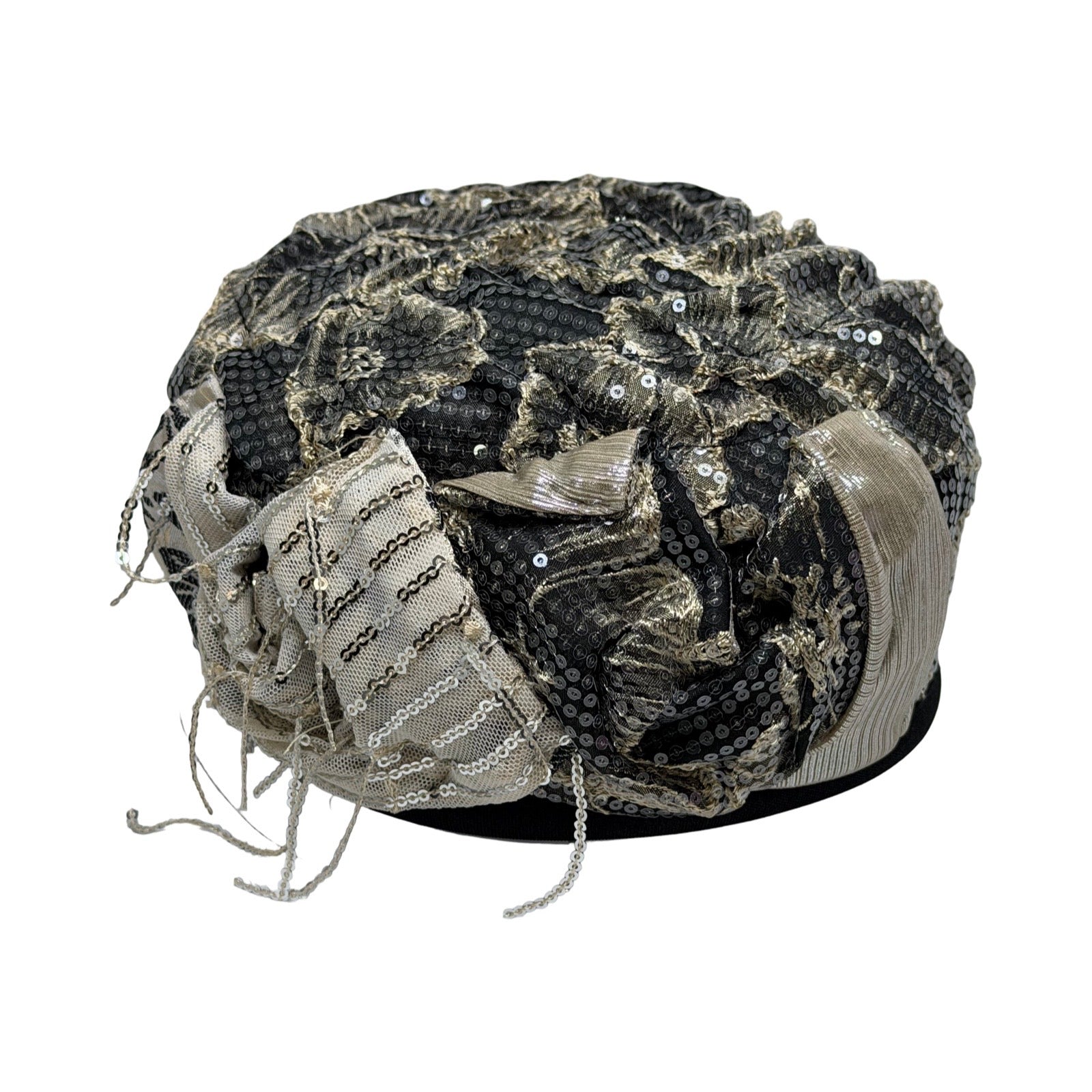 ברט מכווץ פייטים זהב שחור