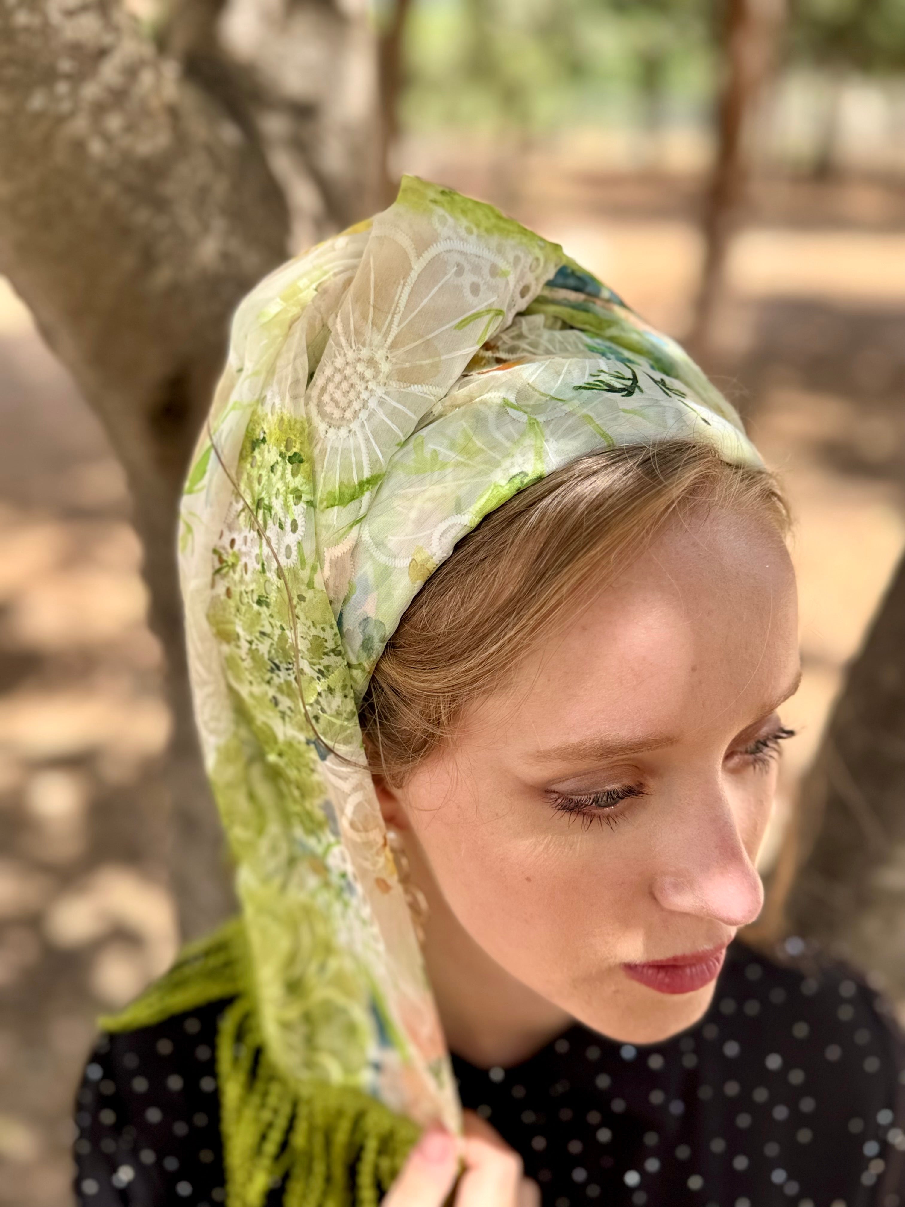 מטפחת פרינט פרחוני-ירוק לונג (7937018462384)