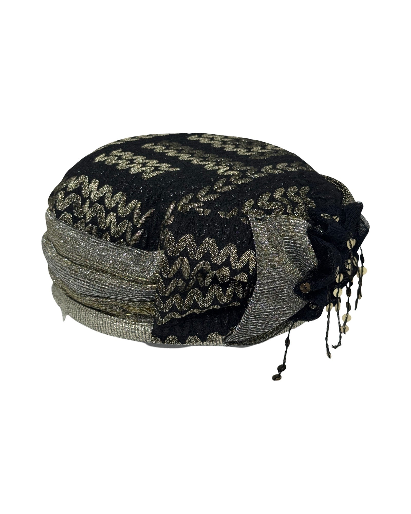 ברט קלאסי פרח רקום זהב שחור (7953749868720)