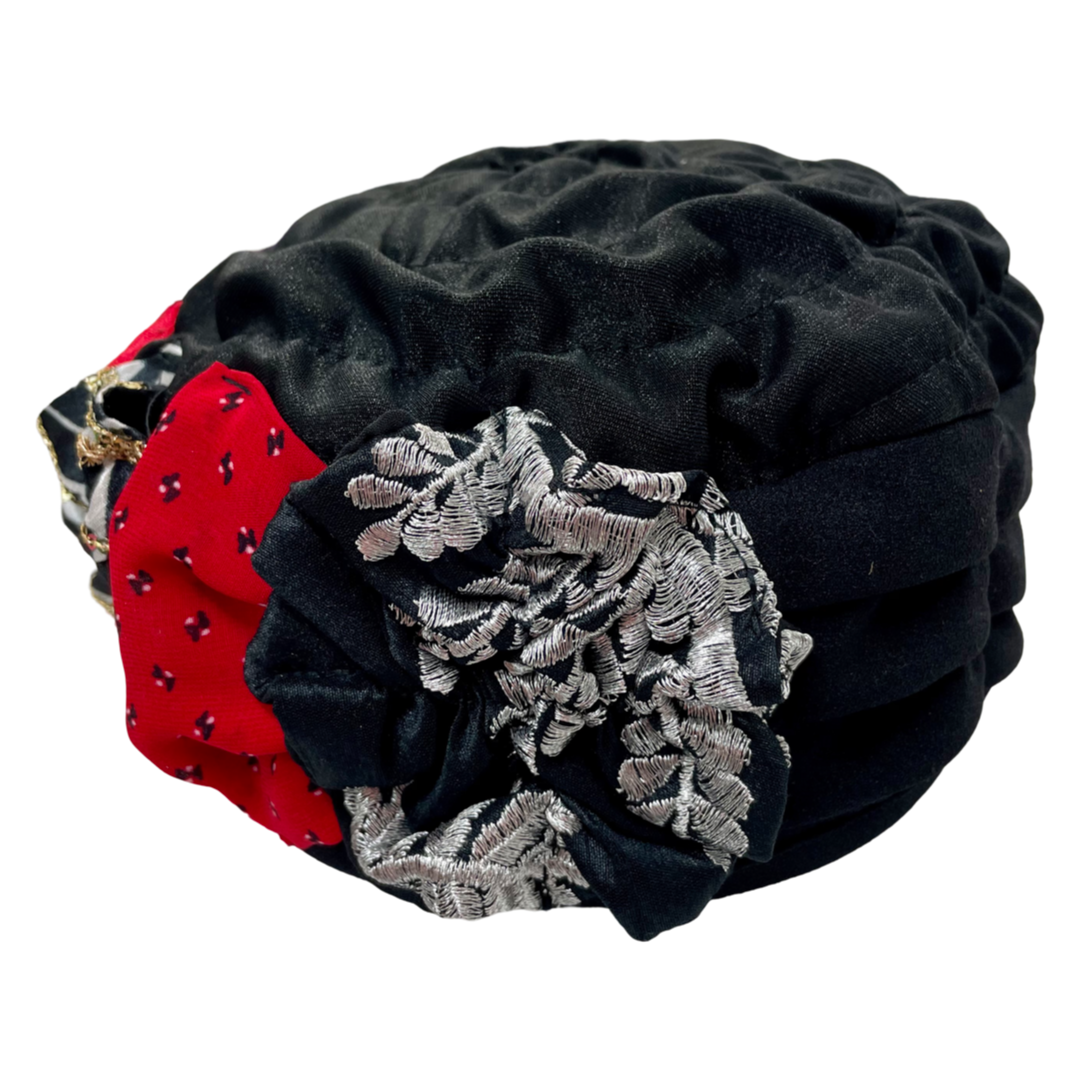 ברט מכווץ פרחים כסף אדום