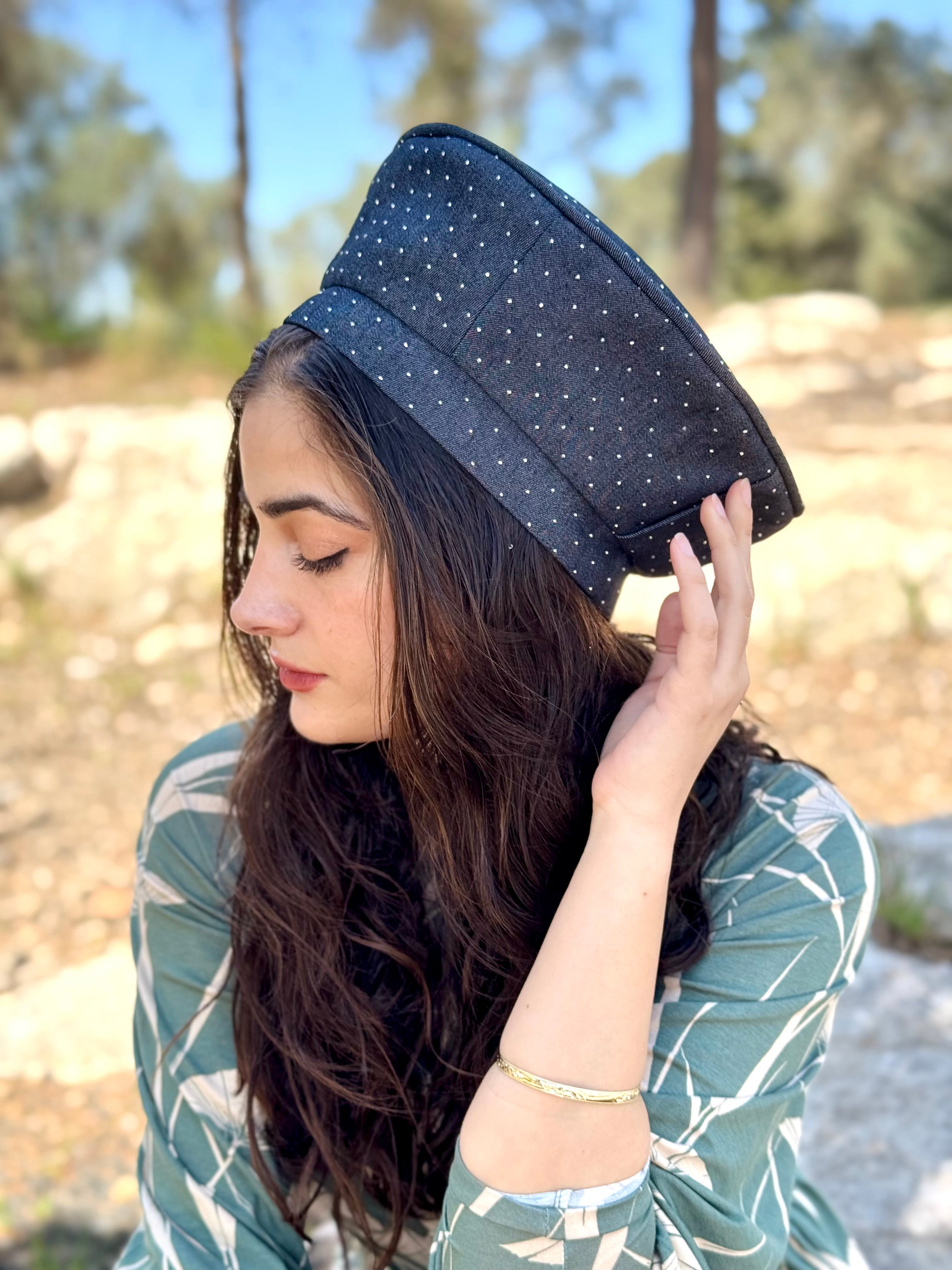 כובע שיק ג׳ינס קריסטל שחור (7716234625200)