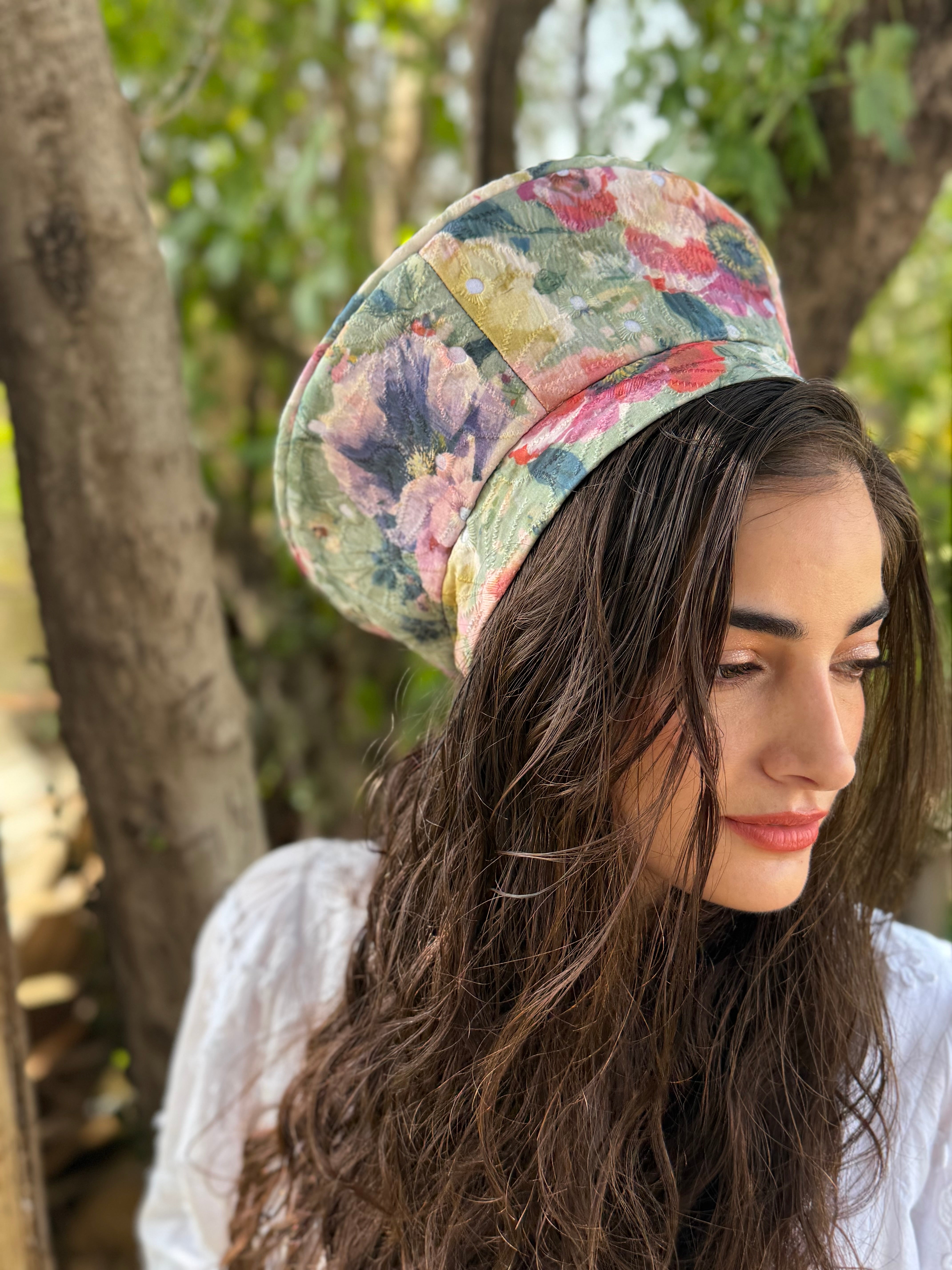 כובע שיק מנטה פרחוני