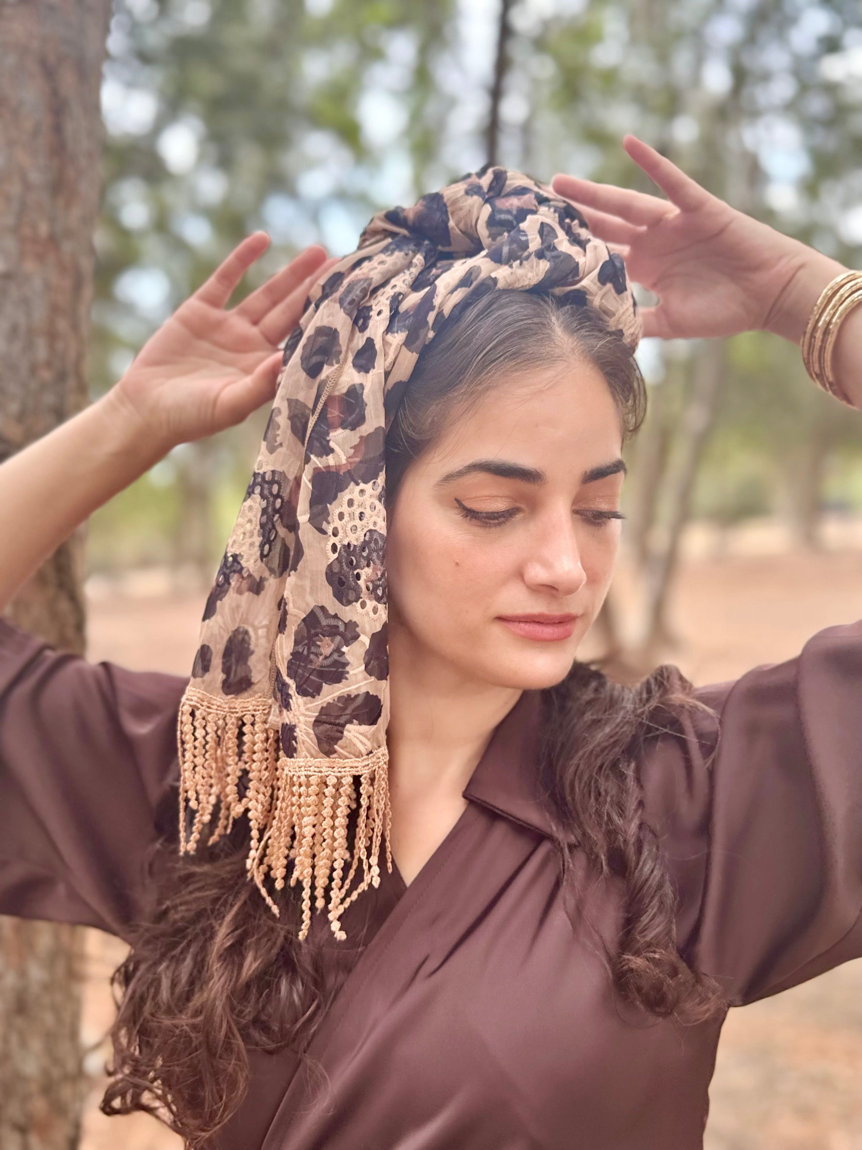 מטפחת פרינט מנומר חום לונג (7937016561840)