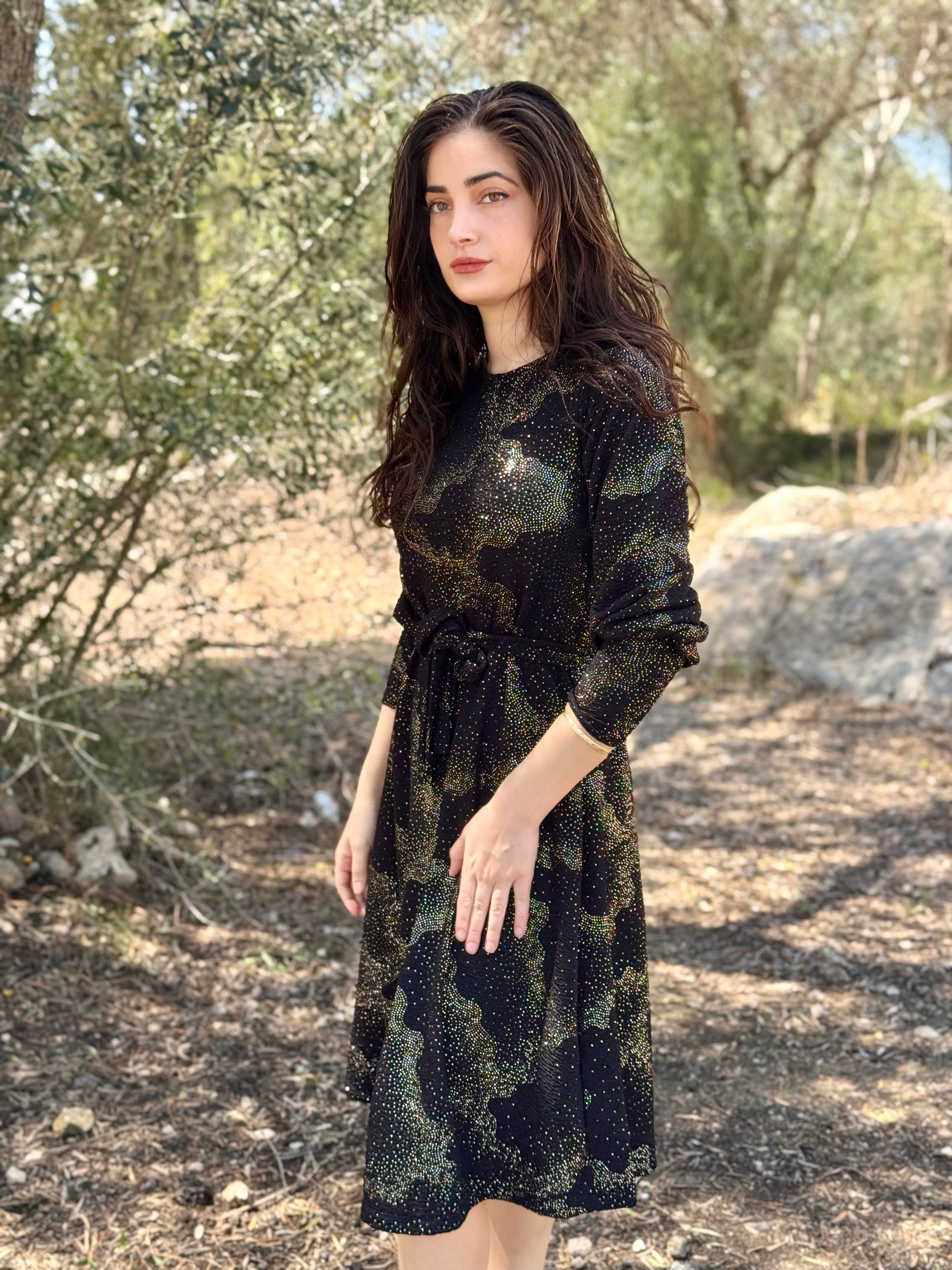 שמלת מיאל שחור זהב (7817990635696)