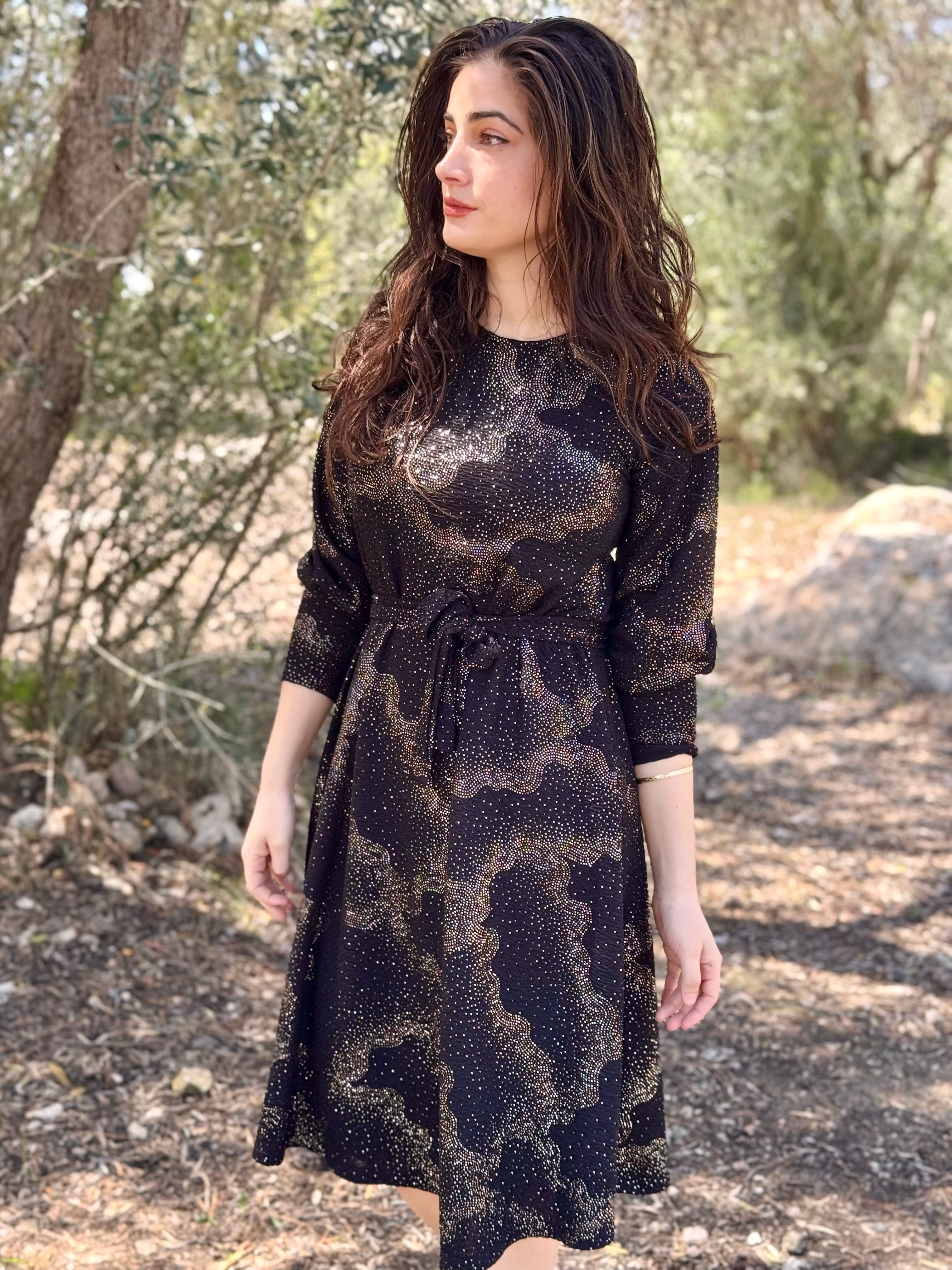 שמלת מיאל שחור זהב (7817990635696)