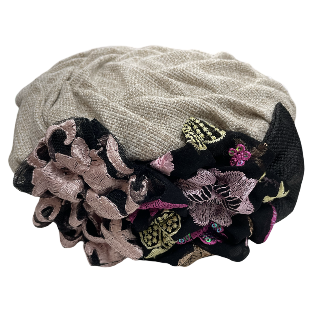 ברט מכווץ פרחים בז׳ ורוד (7817944531120)