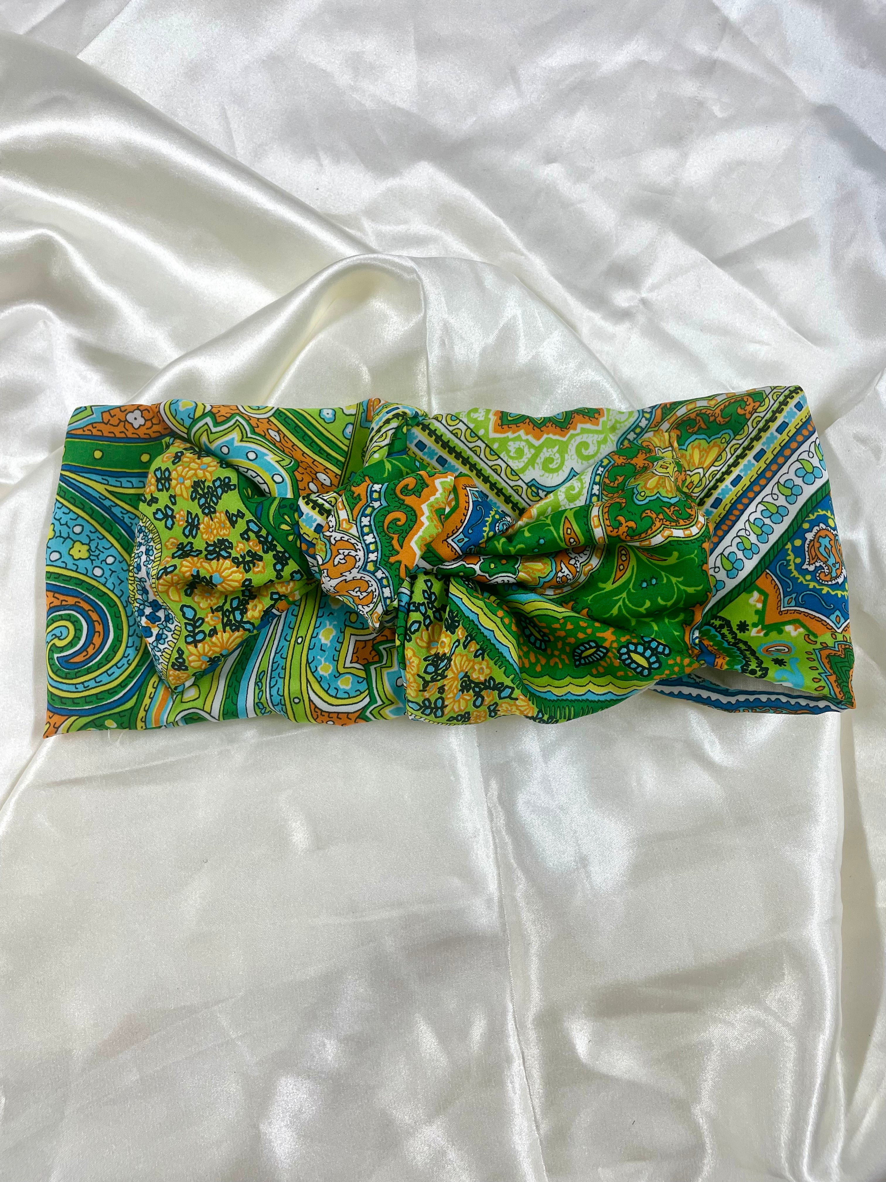 סרט סקוץ' קשור פרחוני מקושקש כתום ירוק E39 (7903940870320)