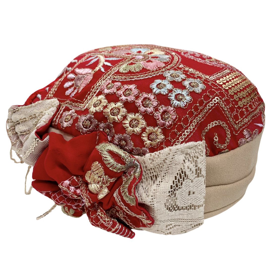 ברט קלאסי רקום בז׳ אדום (7903261655216)