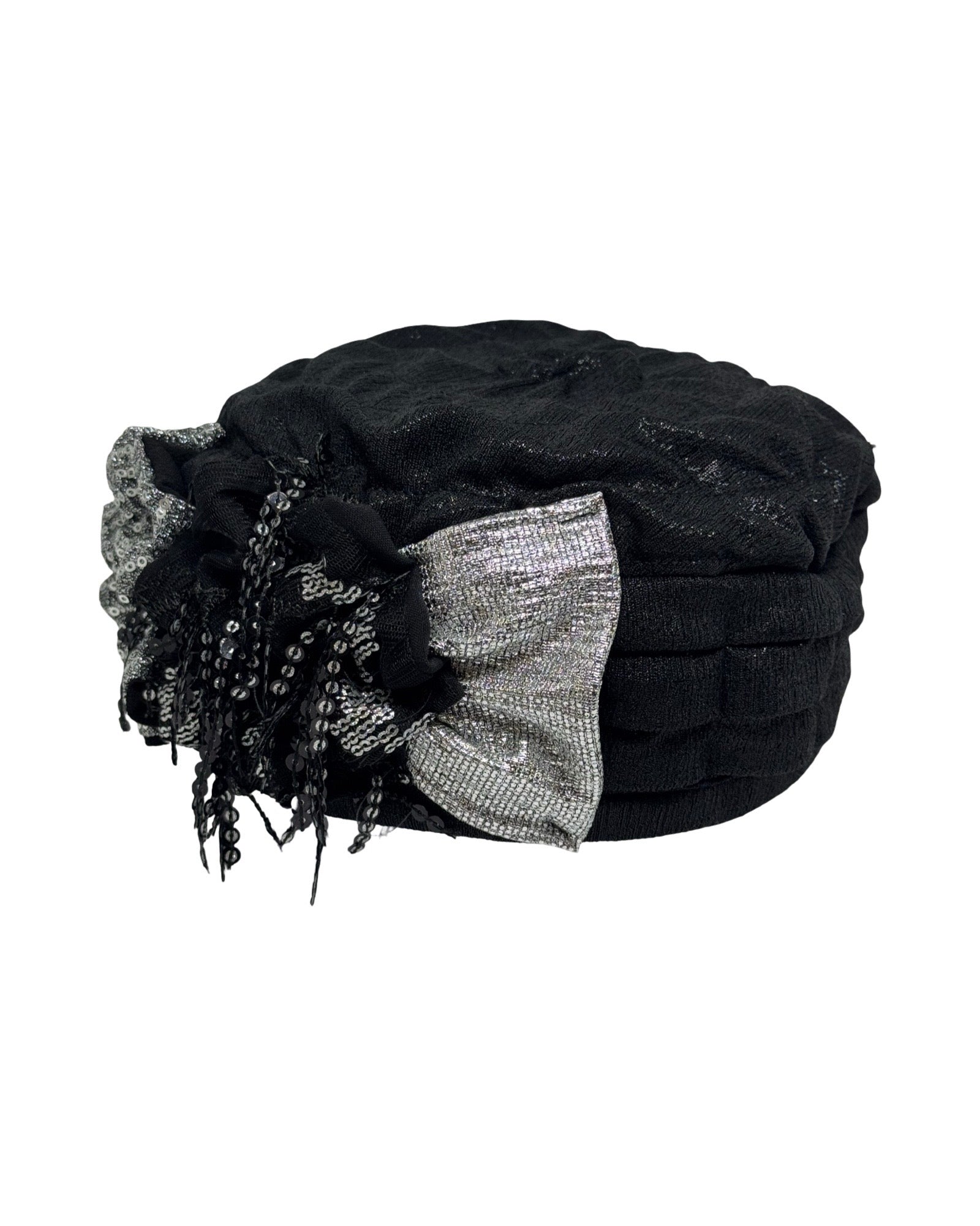 ברט מכווץ פרחים אלגנט כסף שחור (7953749541040)