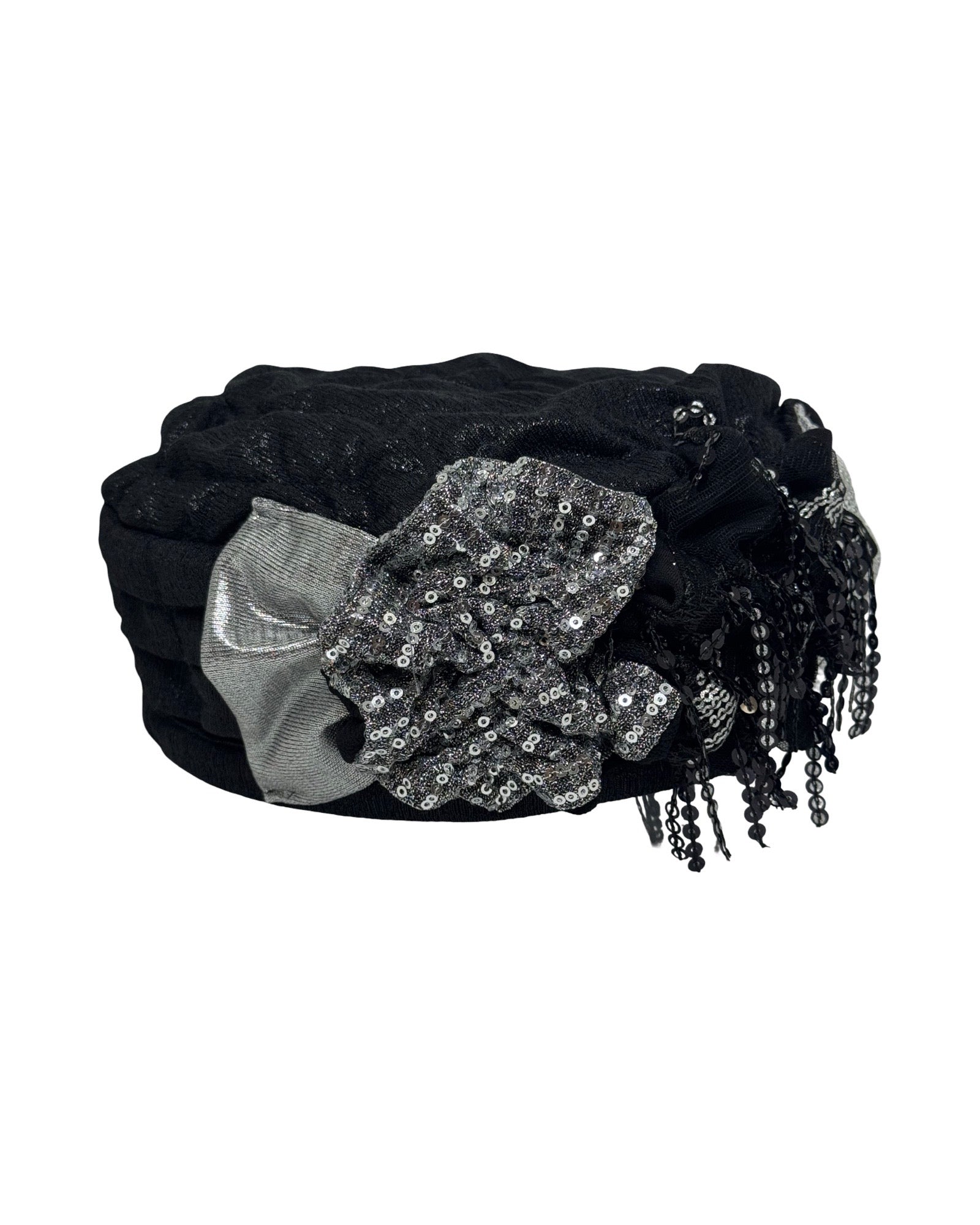 ברט מכווץ פרחים אלגנט כסף שחור (7953749541040)