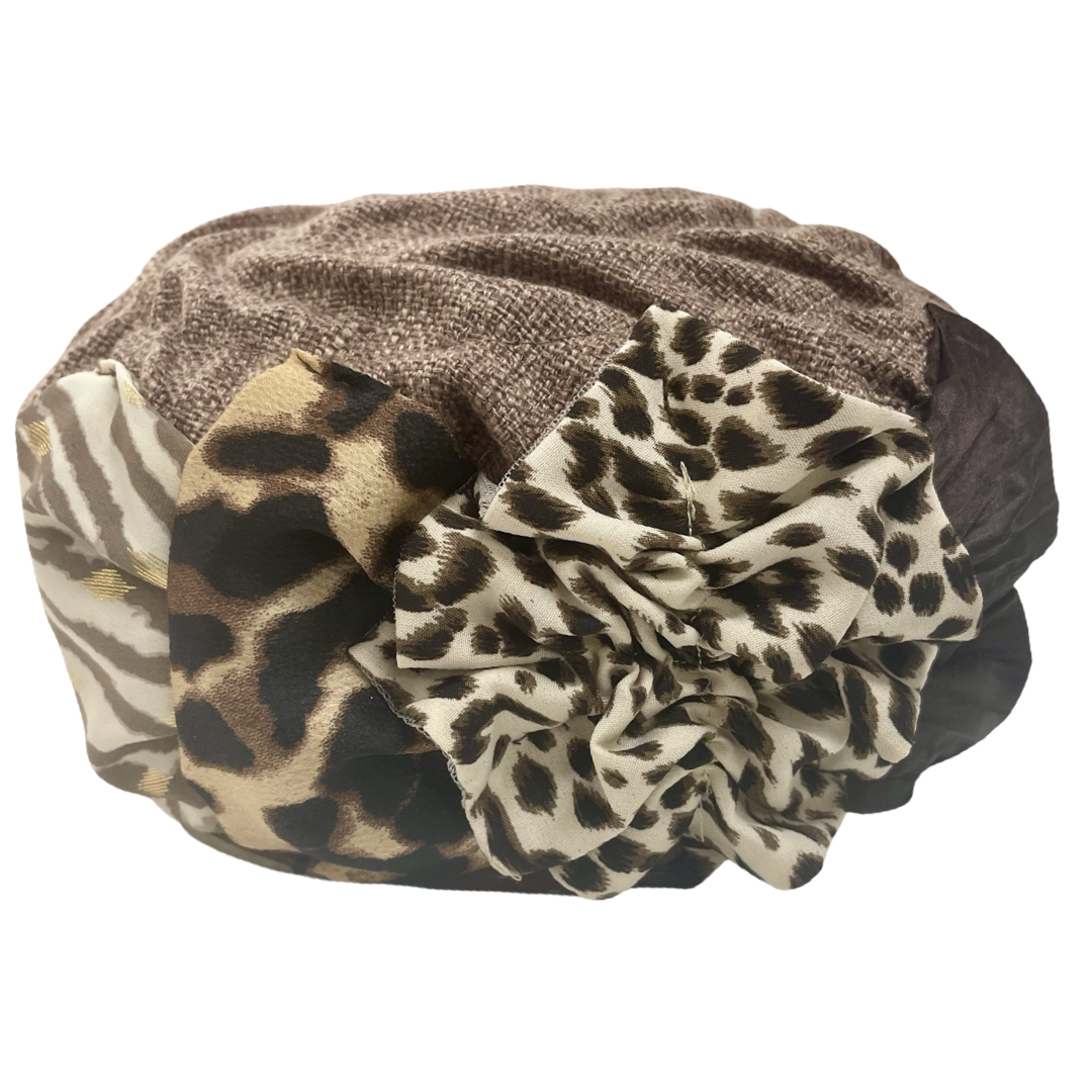 ברט מכווץ פרחים בז׳ חום מנומר (7856262840496)