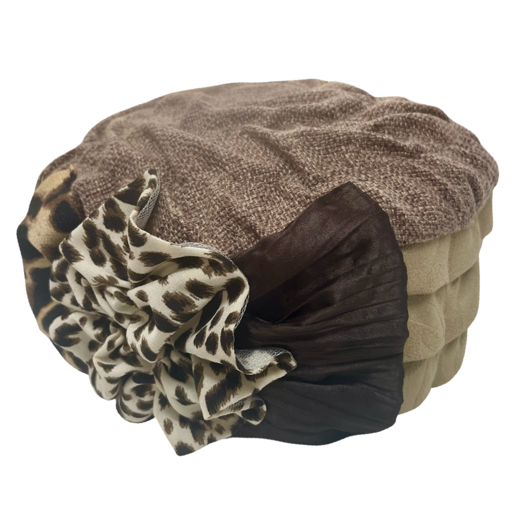 ברט מכווץ פרחים בז׳ חום מנומר (7856262840496)