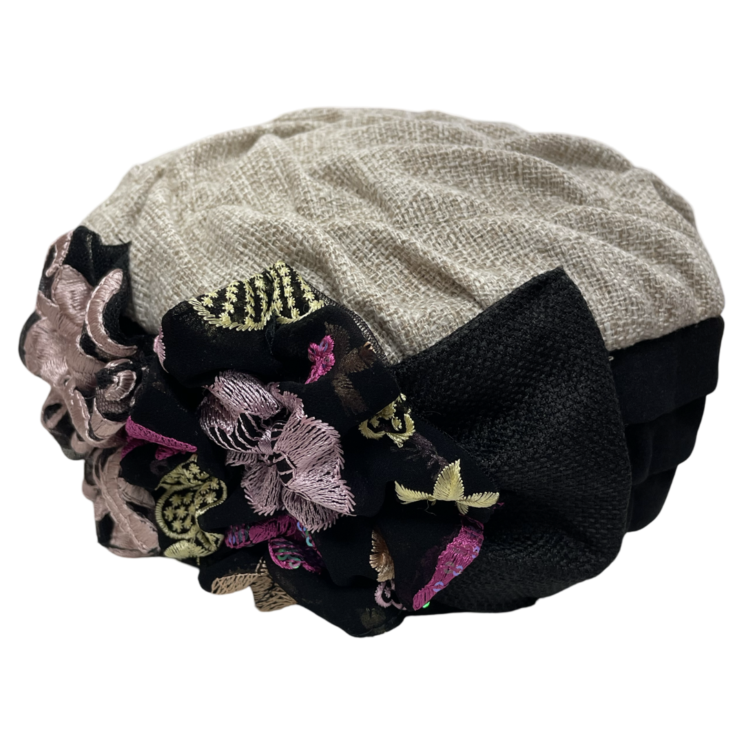 ⁨⁨⁨⁨⁨⁨⁨⁨⁨⁨⁨⁨⁨⁨⁨ברט מכווץ פרחים בז׳ ורוד (7817944531120)