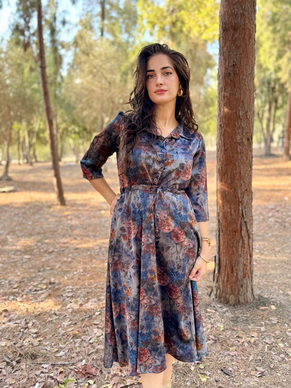 שמלת אריאנה סאטן מודפס פרחוני (7952747987120)