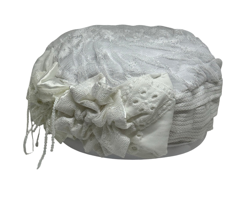 ברט מכווץ פרחים פייטים לבן