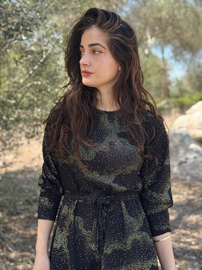 ⁨⁨⁨שמלת מיאל שחור זהב⁩⁩⁩⁩⁩ (7817990635696)