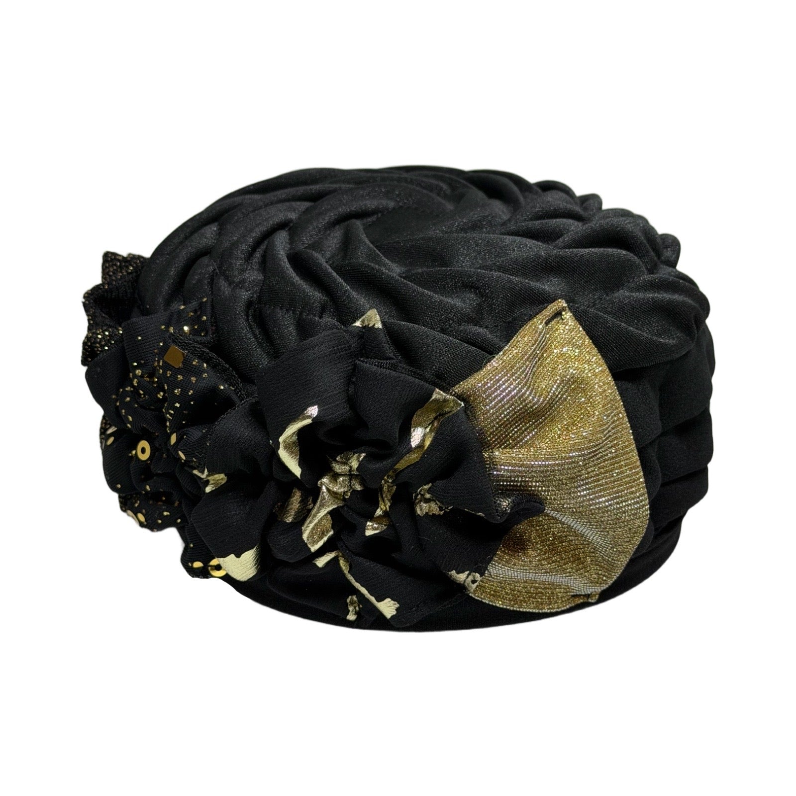 ברט מכווץ עלים שחור זהב