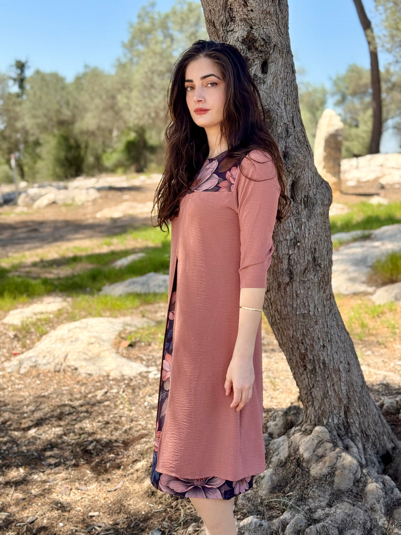 שמלת עדנה ורוד ופרחים (7819560485040)