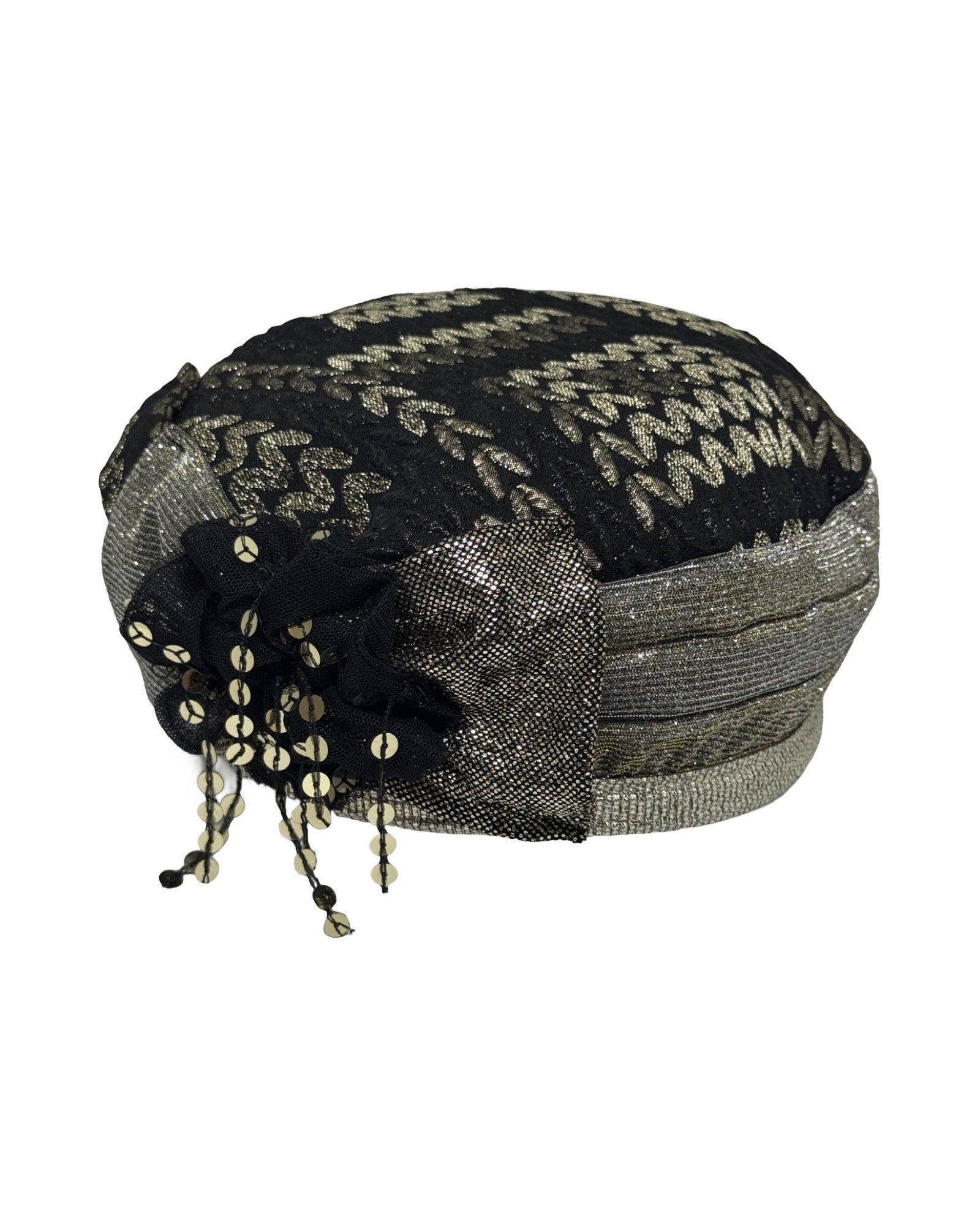 ברט קלאסי פרח רקום זהב שחור (7953749868720)