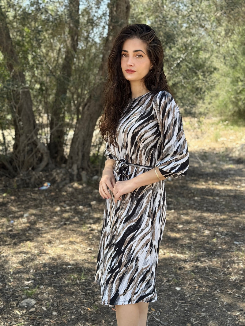 ⁨⁨⁨שמלת מיאל ריב שחור בז׳ ⁩⁩⁩⁩⁩⁩⁩⁩ (7817986506928)