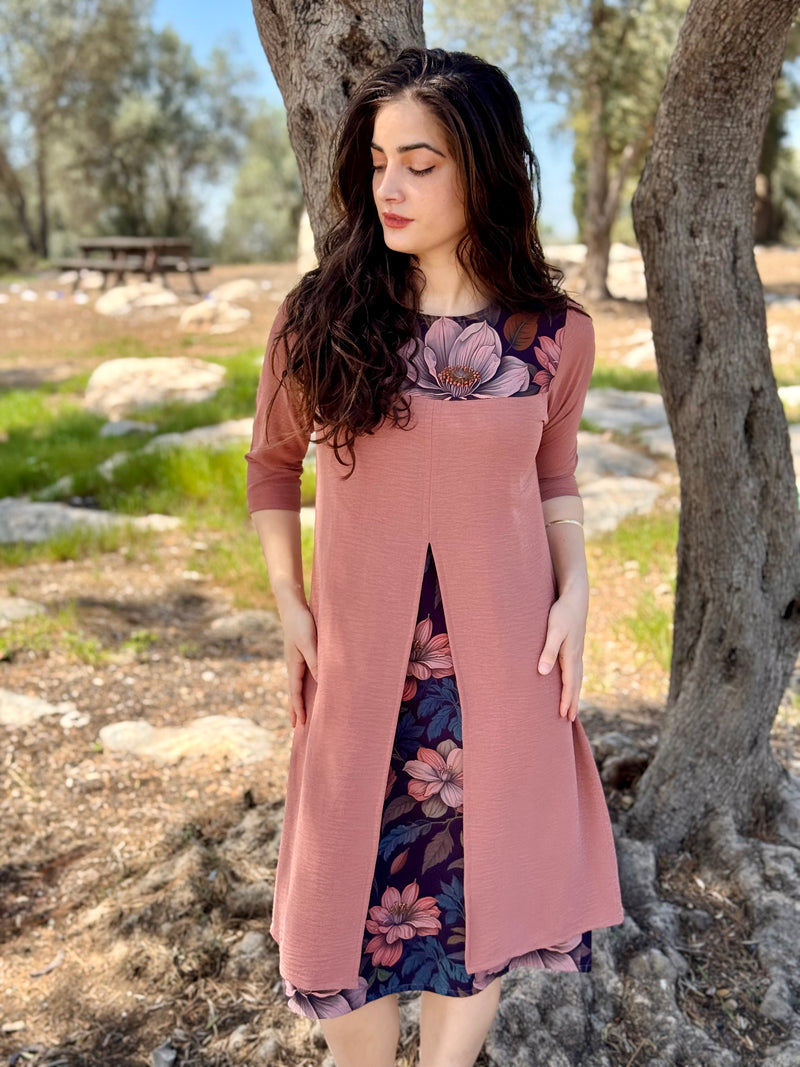 שמלת עדנה ורוד ופרחים (7819560485040)