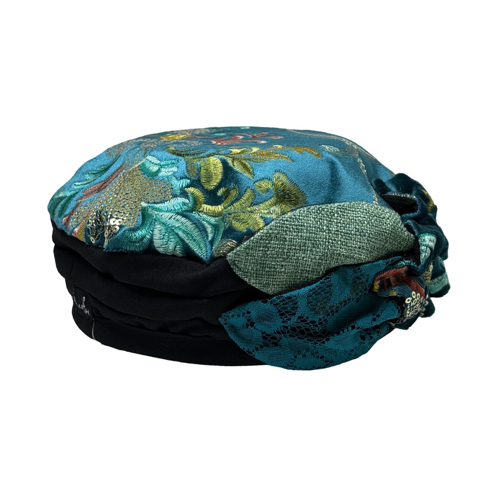 ברט קלאסי פרח רקום טורקיז קטיפה