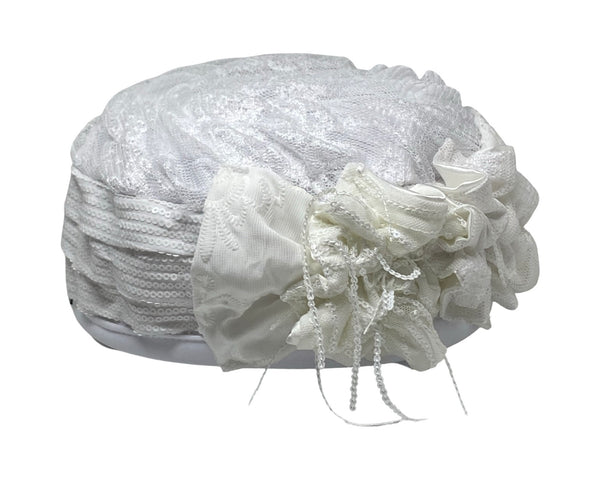 ברט מכווץ פרחים פייטים לבן