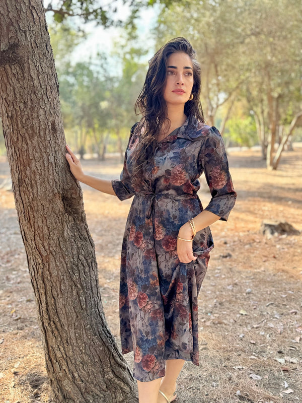 שמלת אריאנה סאטן מודפס פרחוני (7952747987120)