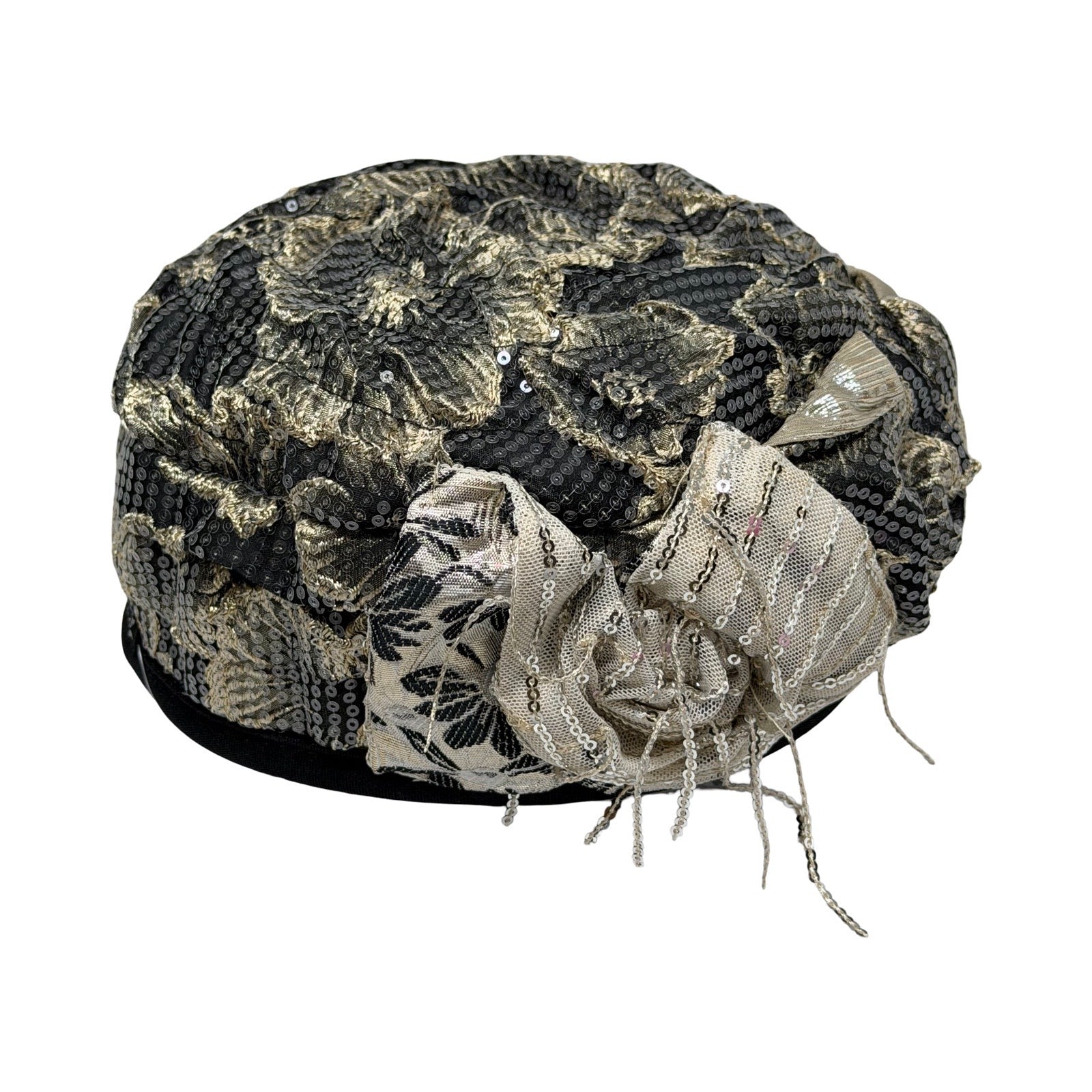 ברט מכווץ פייטים זהב שחור