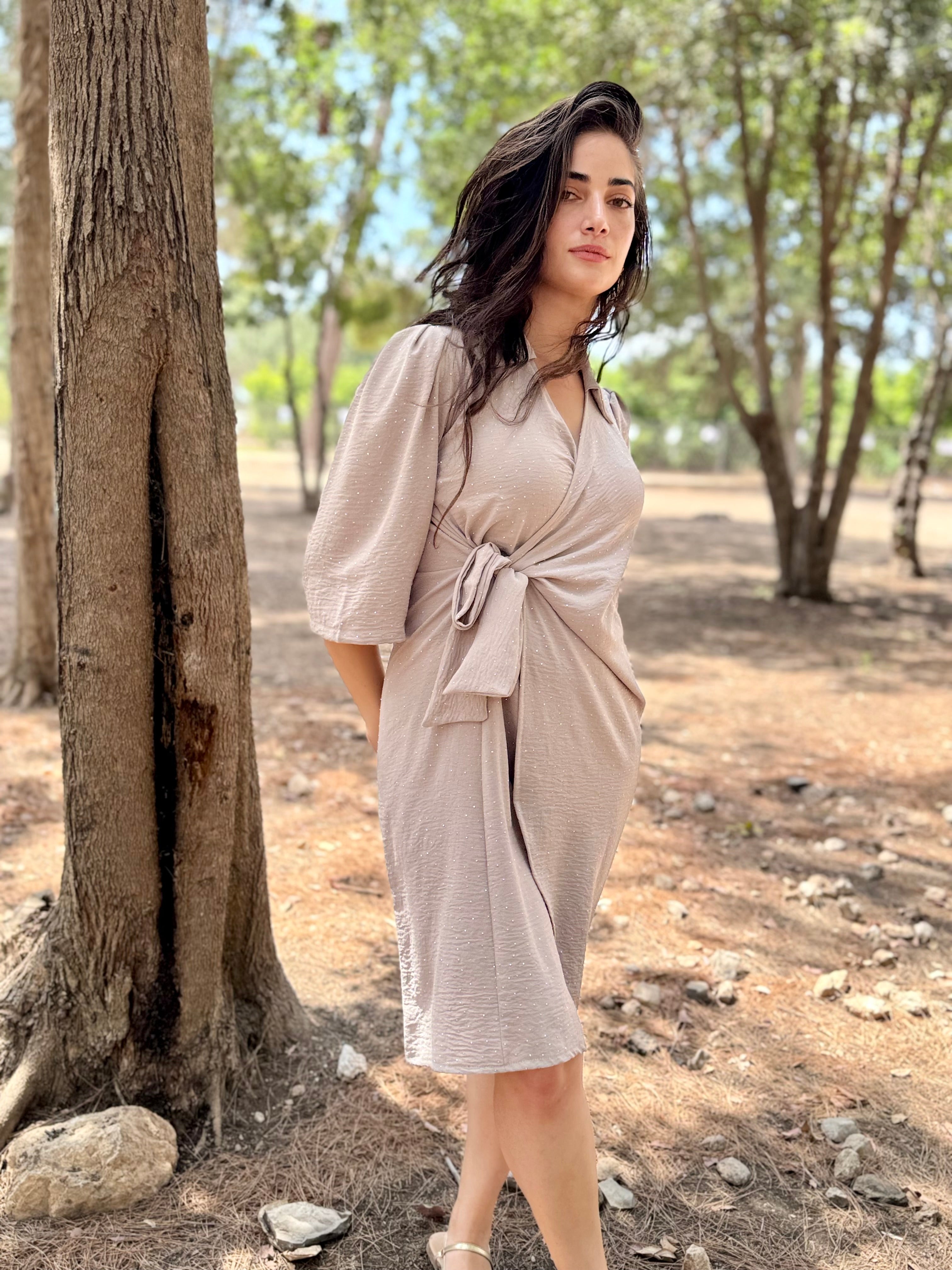 שמלת הלל קרם משובצת אבנים (7939358326960)