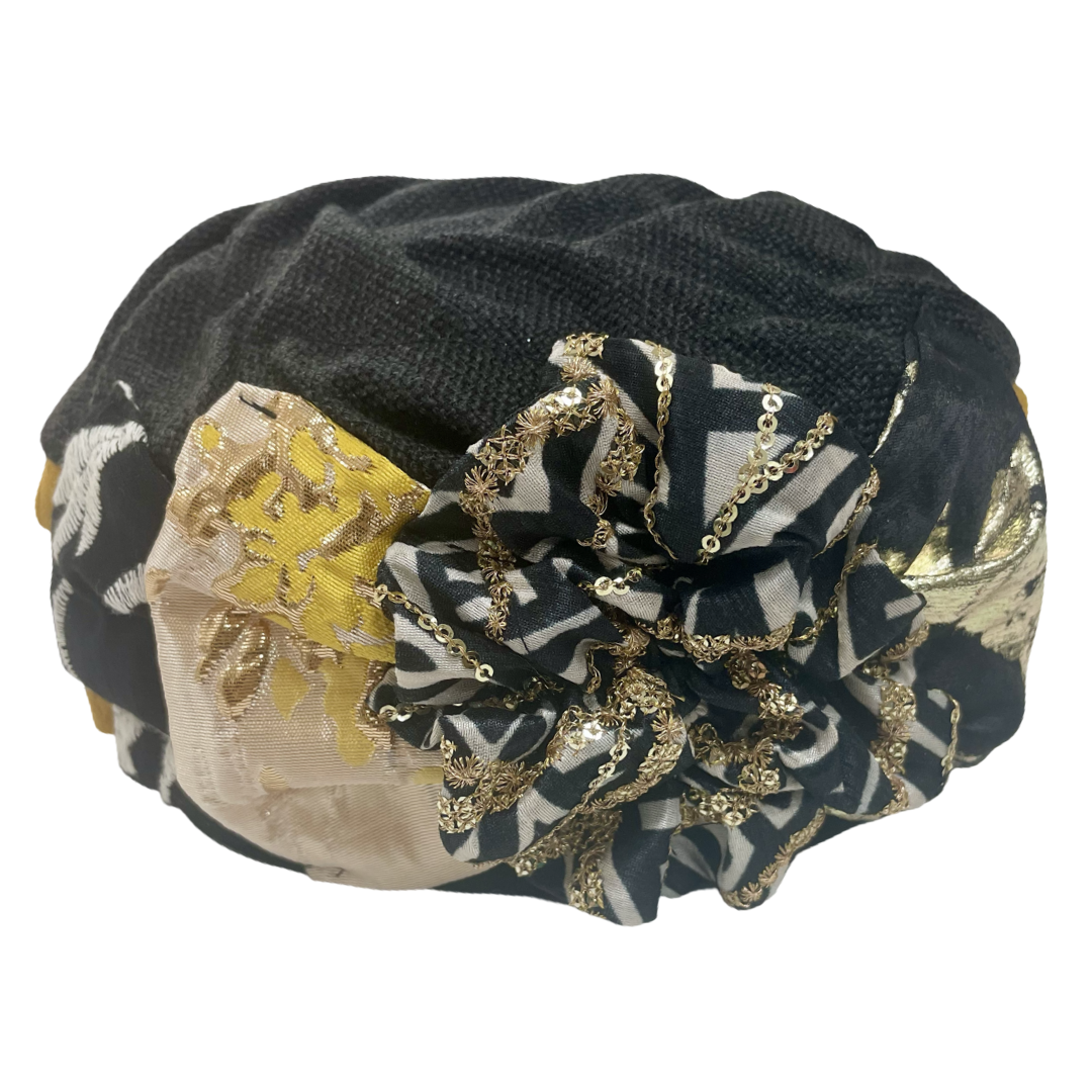 ⁨⁨⁨⁨⁨⁨⁨⁨⁨⁨⁨⁨⁨⁨⁨ברט מכווץ פרחים אלגנט שחור חרדל (7856263561392)