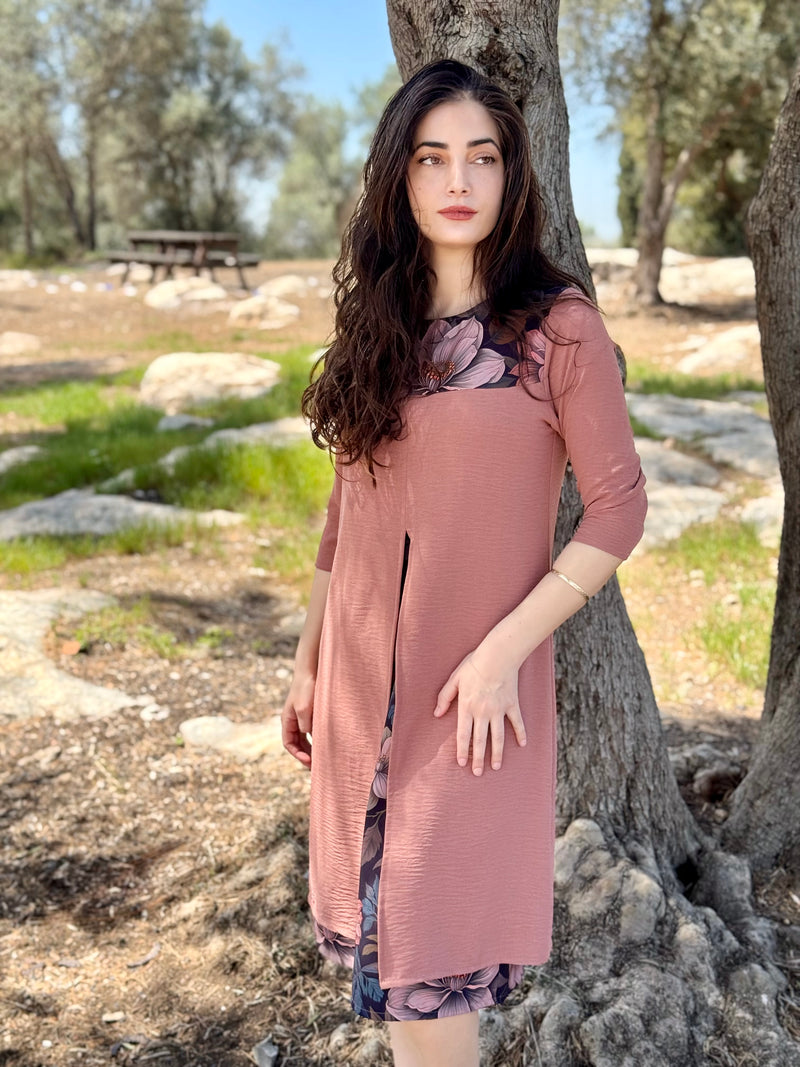 שמלת עדנה ורוד ופרחים (7819560485040)