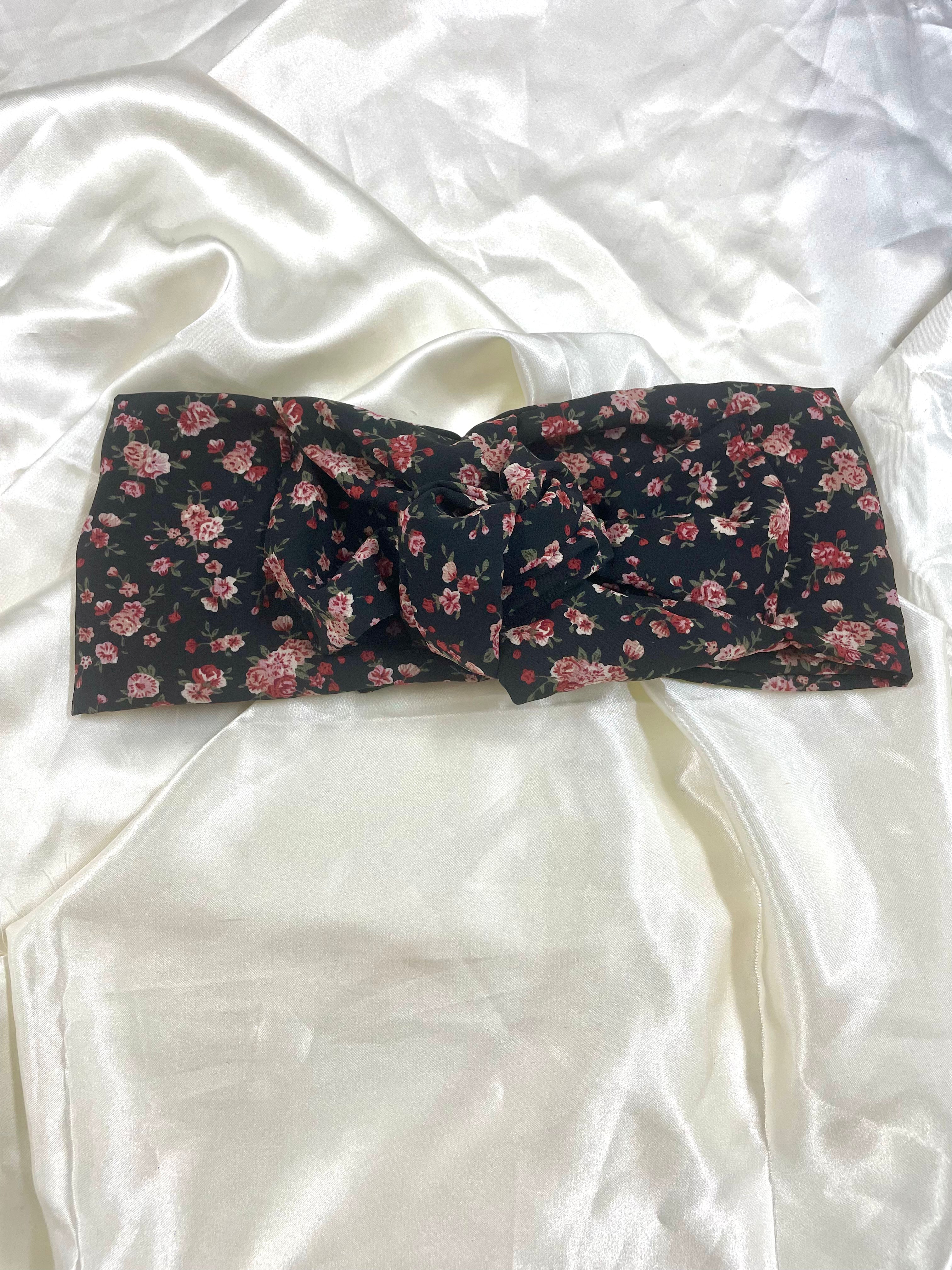 סרט סקוץ' קשור פרחוני שחור ורוד E20 (7903901909168)