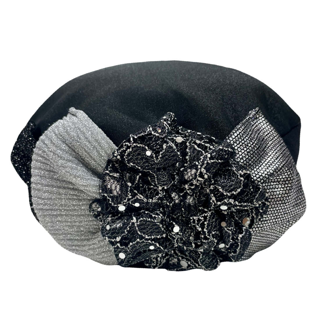 ⁨⁨ברט קלאסי עלי כותרת שחור כסף (7903259558064)