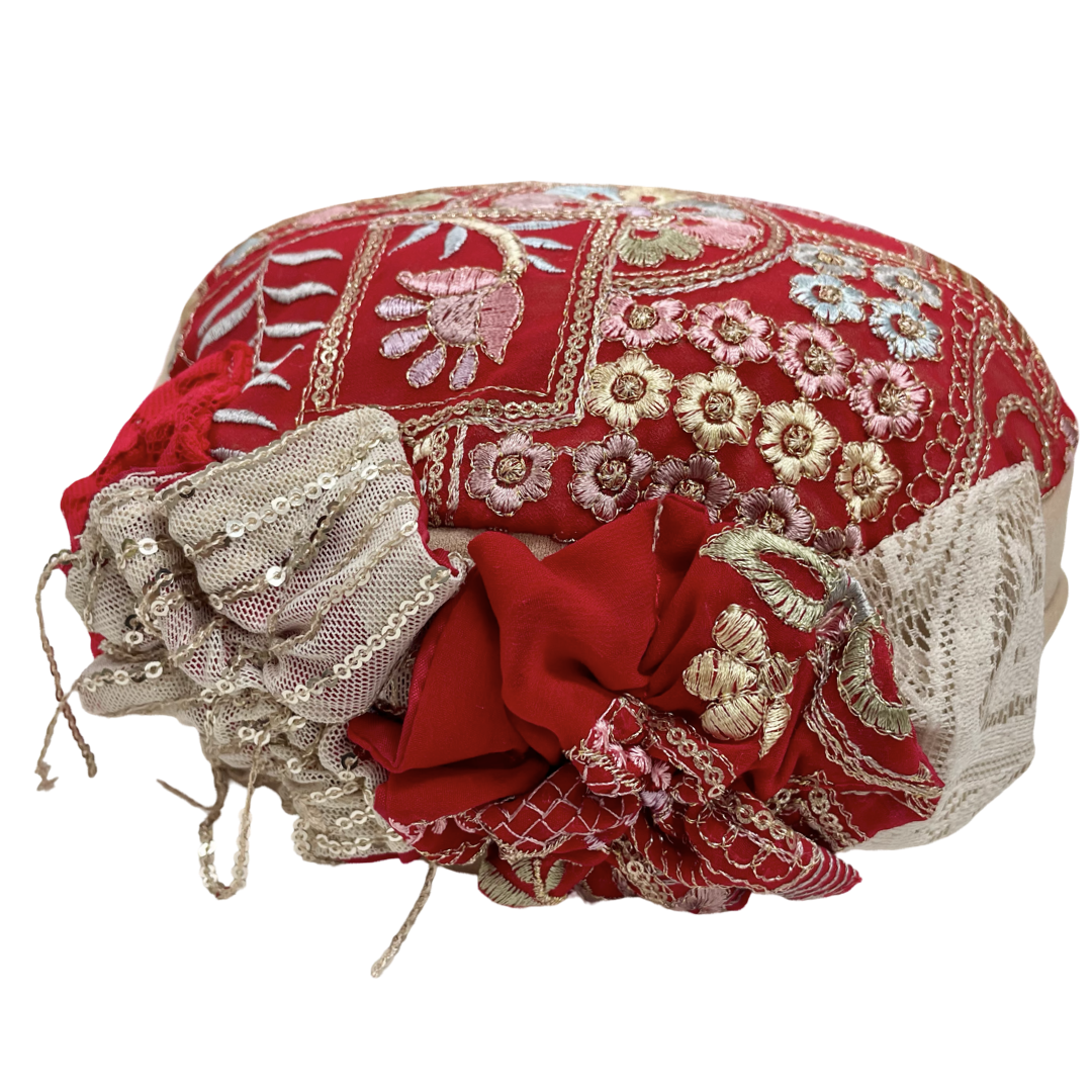 ⁨⁨ברט קלאסי רקום בז׳ אדום (7903261655216)