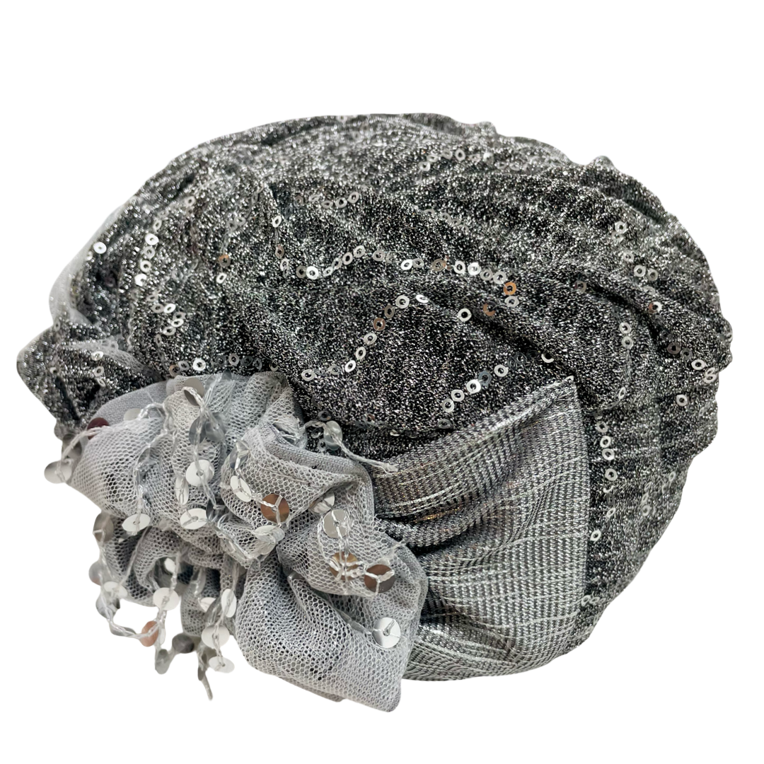 ⁨⁨⁨⁨⁨⁨⁨⁨⁨⁨⁨⁨⁨⁨⁨ברט מכווץ פרחים פייטים כסף (7903264473264)