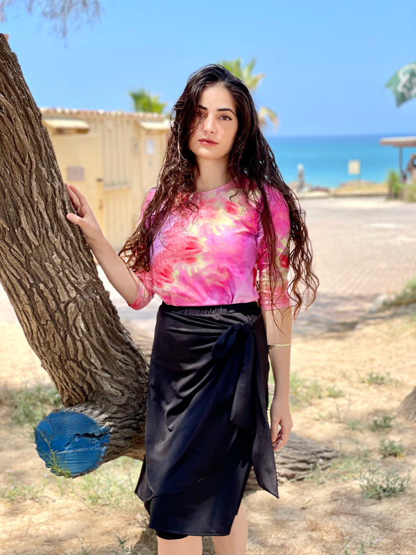 ⁨⁨⁨⁨⁨⁨⁨⁨⁨⁨⁨סט בגד ים צדפות חולצה+חצאית טייץ טאיידי שחור ⁩⁩⁩⁩⁩⁩⁩⁩⁩⁩⁩ (7338563207344)