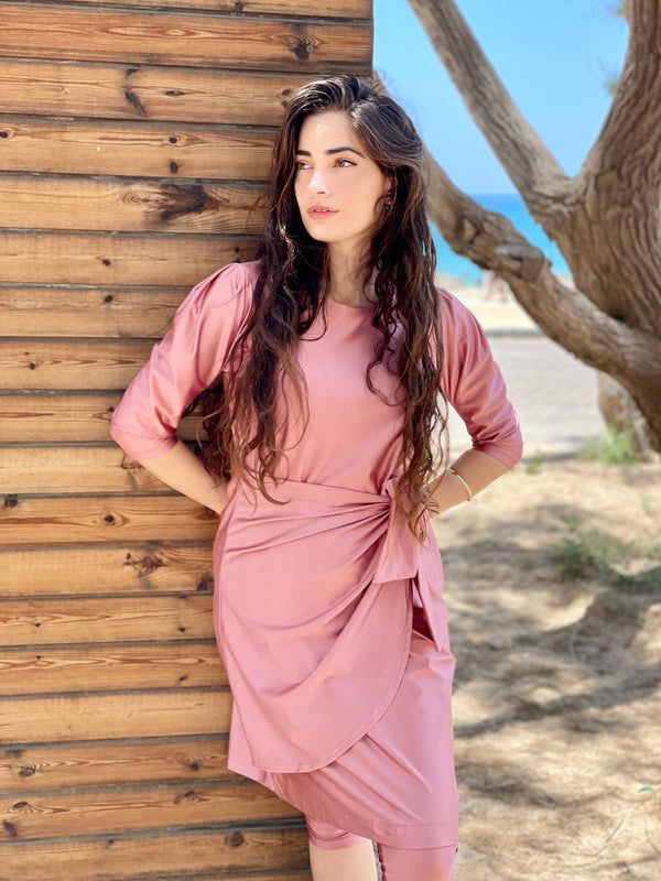 ⁨⁨⁨⁨⁨⁨סט בגד ים פראו שמלה+טייץ ורוד ⁩⁩⁩⁩⁩⁩ (7118427160752)