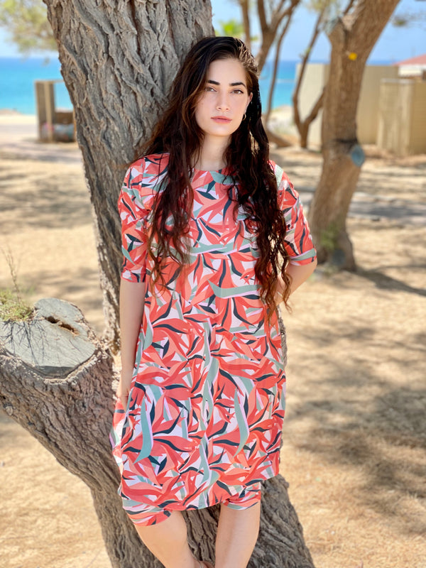⁨⁨⁨⁨⁨⁨סט בגד ים ריף שמלה+טייץ טרופי כתום⁩⁩⁩⁩⁩⁩ (7338821714096)