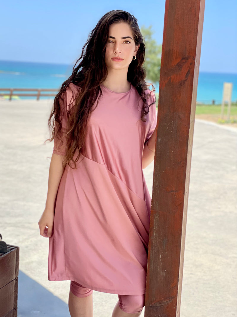⁨⁨⁨⁨⁨⁨סט בגד ים ריף שמלה+טייץ ורוד עתיק⁩⁩⁩⁩⁩⁩ (7338822140080)