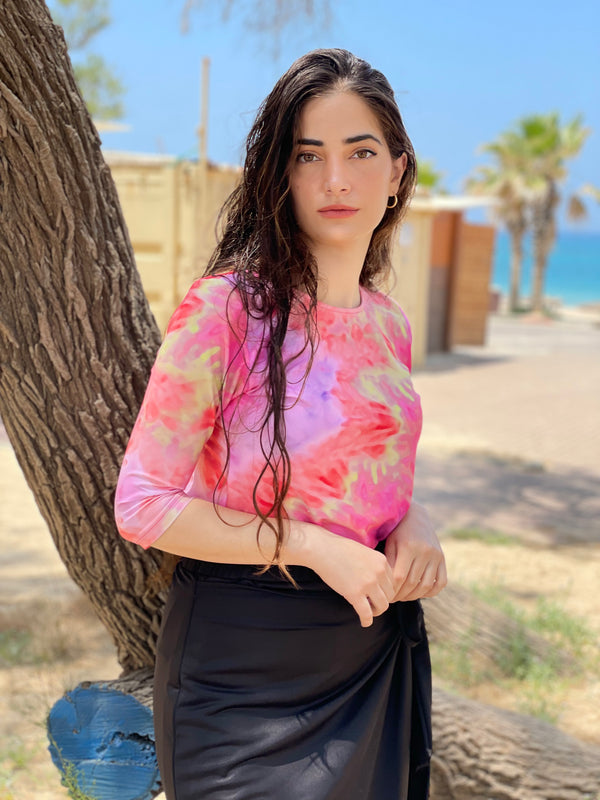 ⁨⁨⁨⁨⁨⁨⁨⁨⁨⁨⁨סט בגד ים צדפות חולצה+חצאית טייץ טאיידי שחור ⁩⁩⁩⁩⁩⁩⁩⁩⁩⁩⁩ (7338563207344)