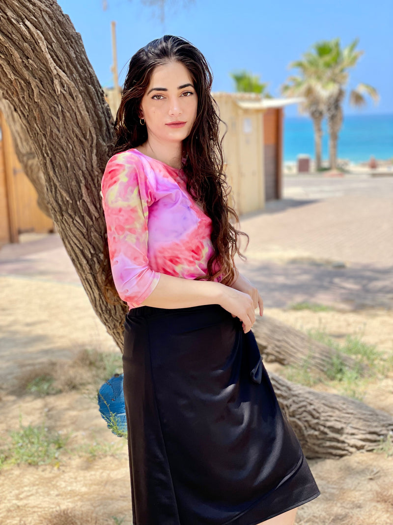 ⁨⁨⁨⁨⁨⁨⁨⁨⁨⁨⁨סט בגד ים צדפות חולצה+חצאית טייץ טאיידי שחור ⁩⁩⁩⁩⁩⁩⁩⁩⁩⁩⁩ (7338563207344)