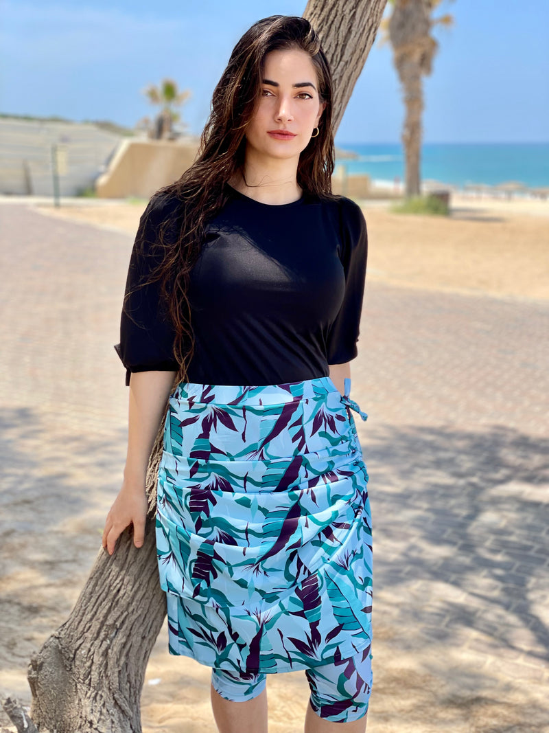 ⁨⁨⁨⁨⁨⁨⁨⁨⁨⁨⁨סט בגד ים לגונה חולצה+חצאית טייץ שחור טורקיז ⁩⁩⁩⁩⁩⁩⁩⁩⁩⁩⁩ (7338792026288)