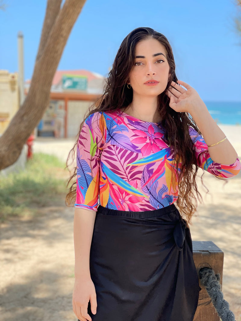 ⁨⁨⁨⁨⁨⁨⁨⁨⁨⁨⁨⁨סט בגד ים צדפות חולצה+חצאית טייץ פרחוני שחור ⁩⁩⁩⁩⁩⁩⁩⁩⁩⁩⁩⁩ (7338565370032)